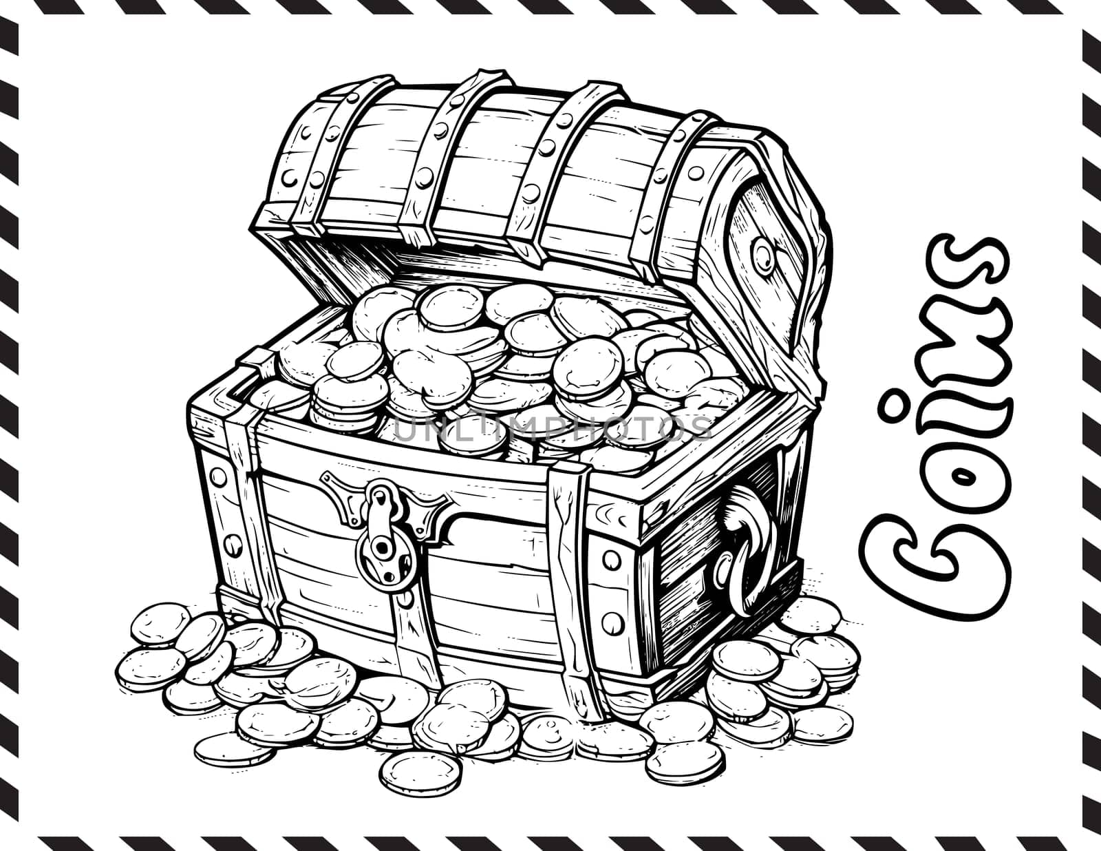 Chest With Coins Coloring Page For Kids