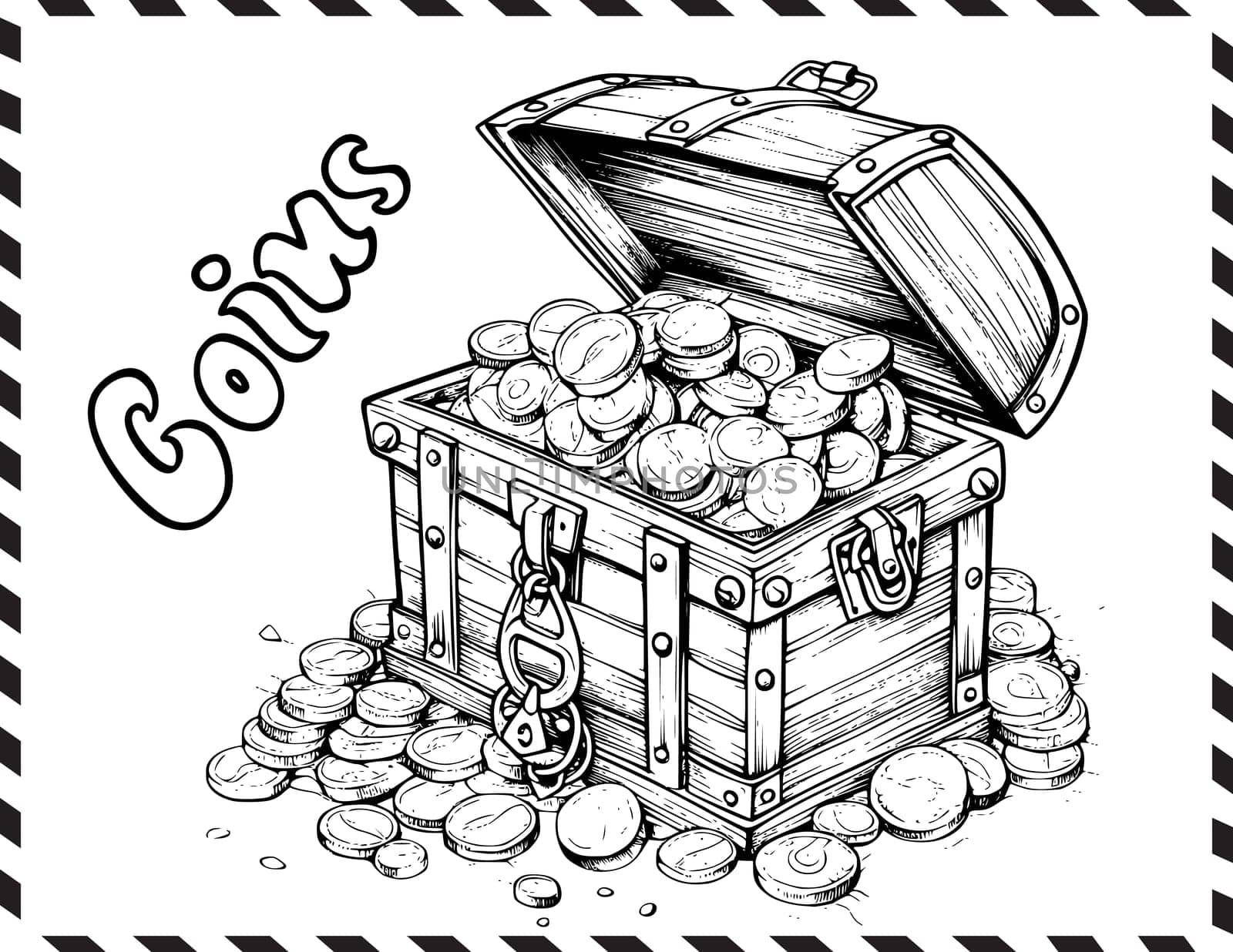 Chest With Coins Coloring Page For Kids