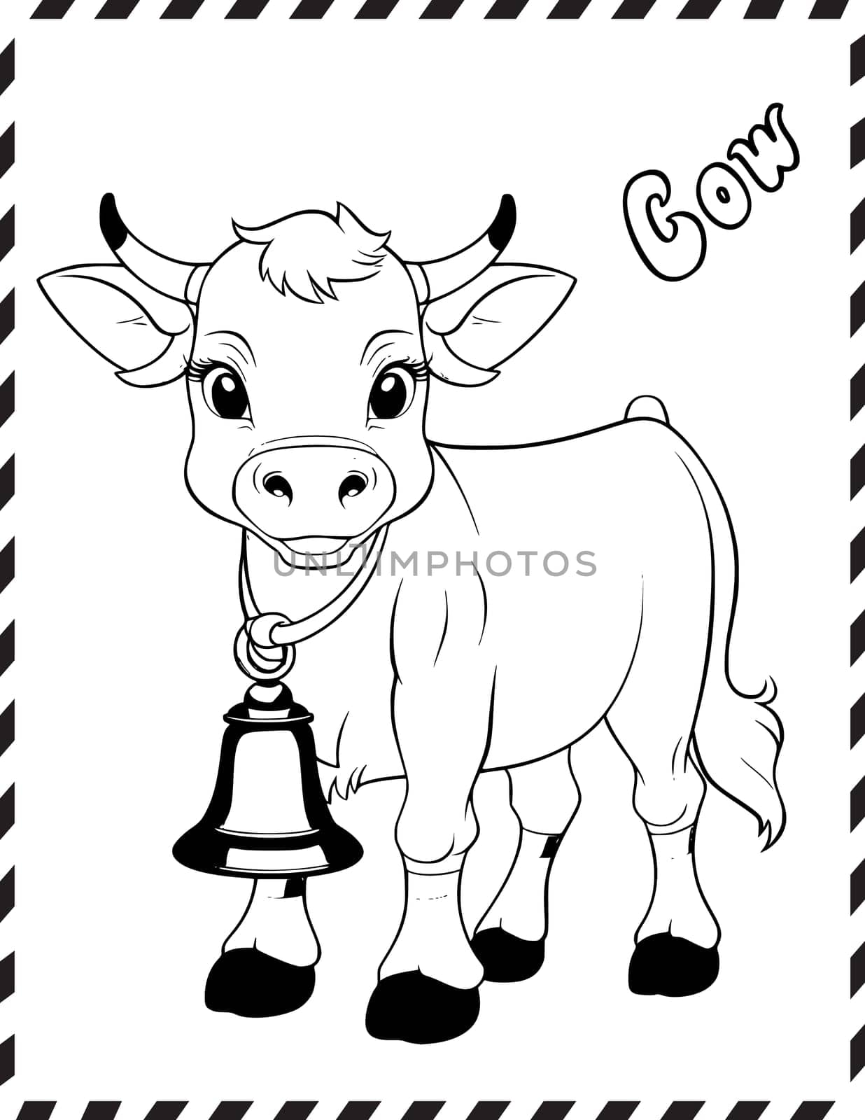Cow With Bell Coloring Page for Kids