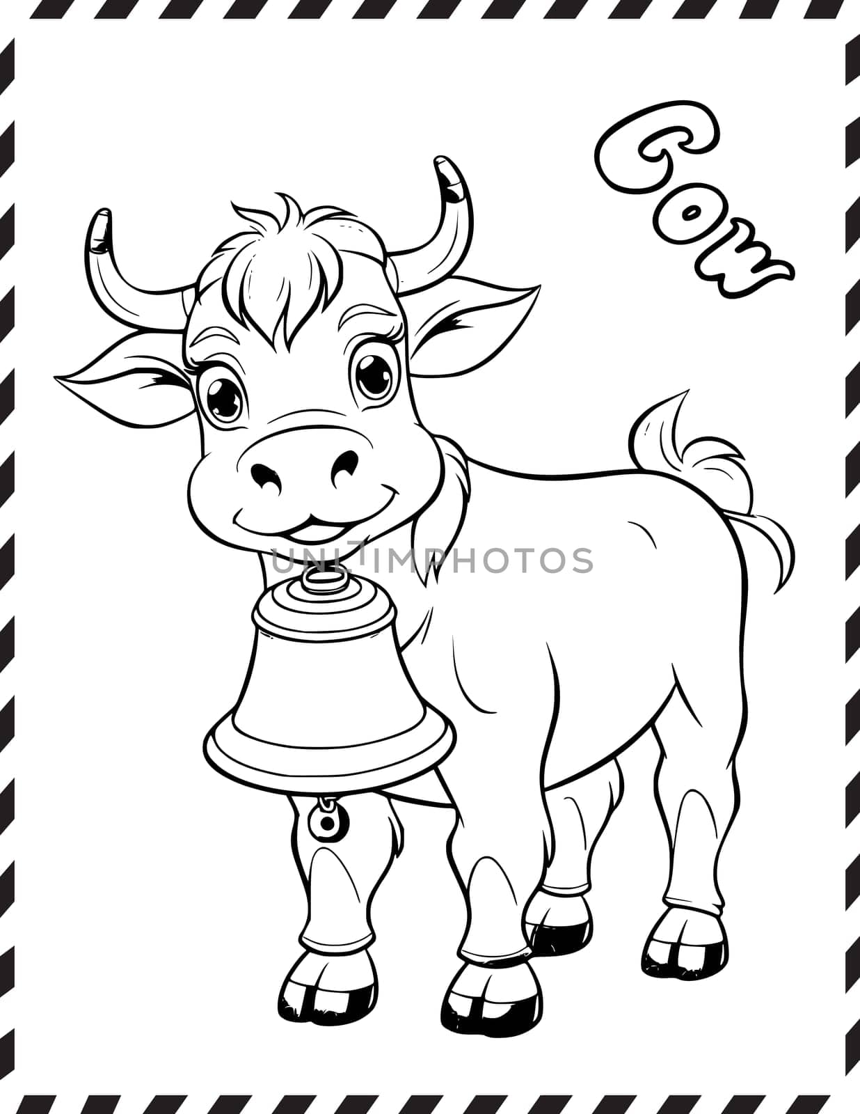 Cow With Bell Coloring Page for Kids