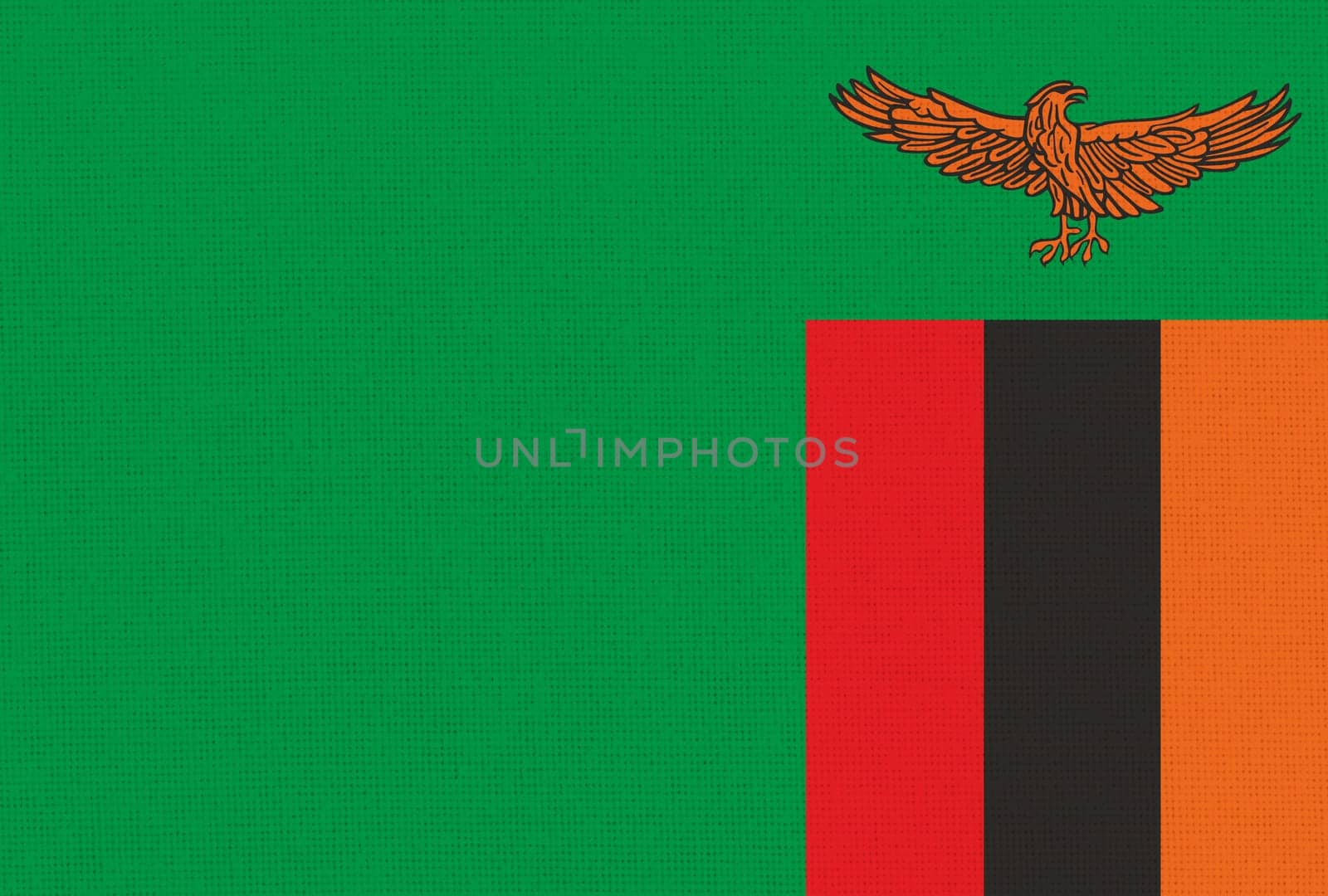 flag of Zambia. National Zambian flag on fabric surface. Zambia national flag on textured background. Fabric Texture. Republic of Zambia. African country. state symbol
