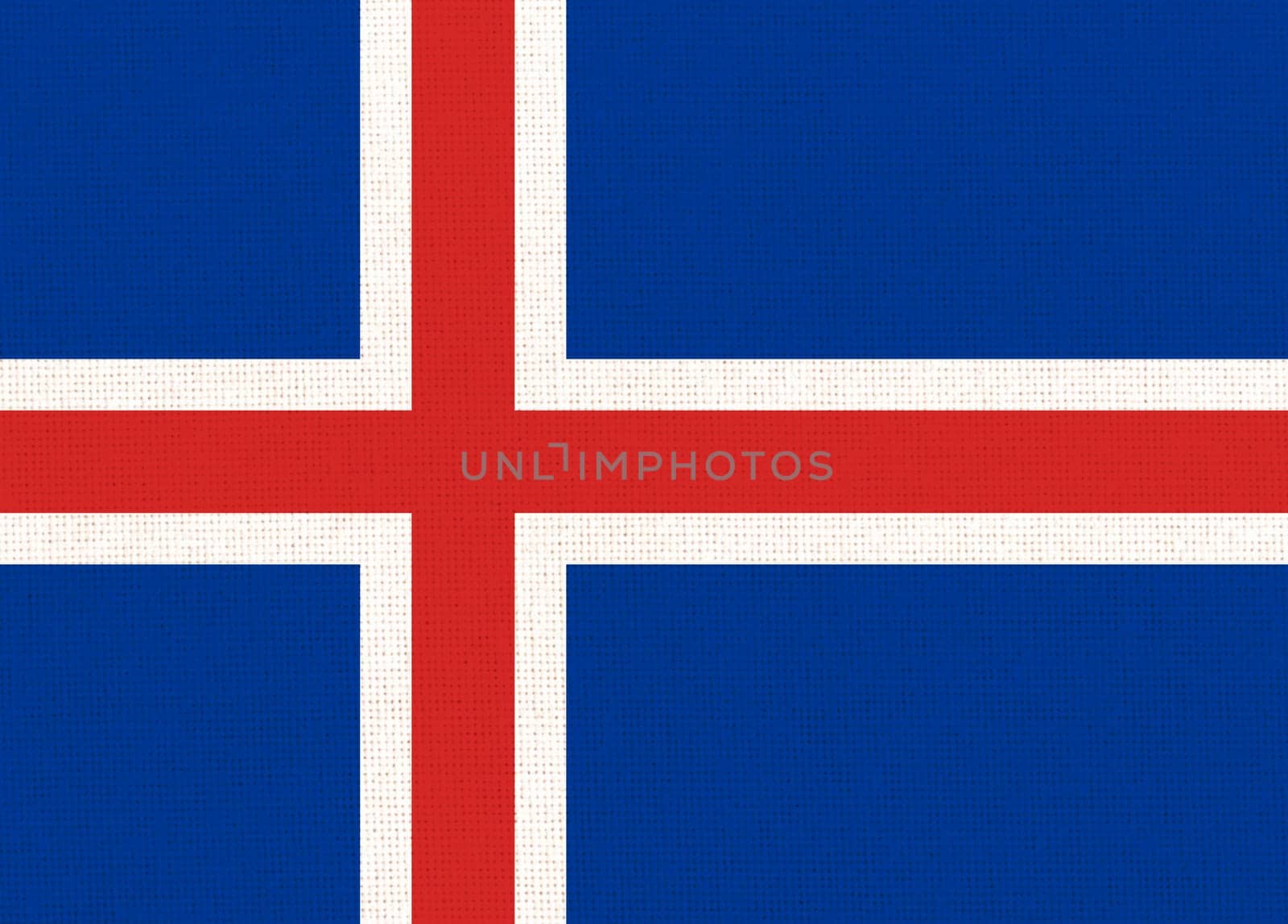 Flag of Iceland. Icelandic flag on fabric surface. Icelandic national flag on textured background. Fabric Texture. Republic of Iceland. European country. Island country. Flag with Cross
