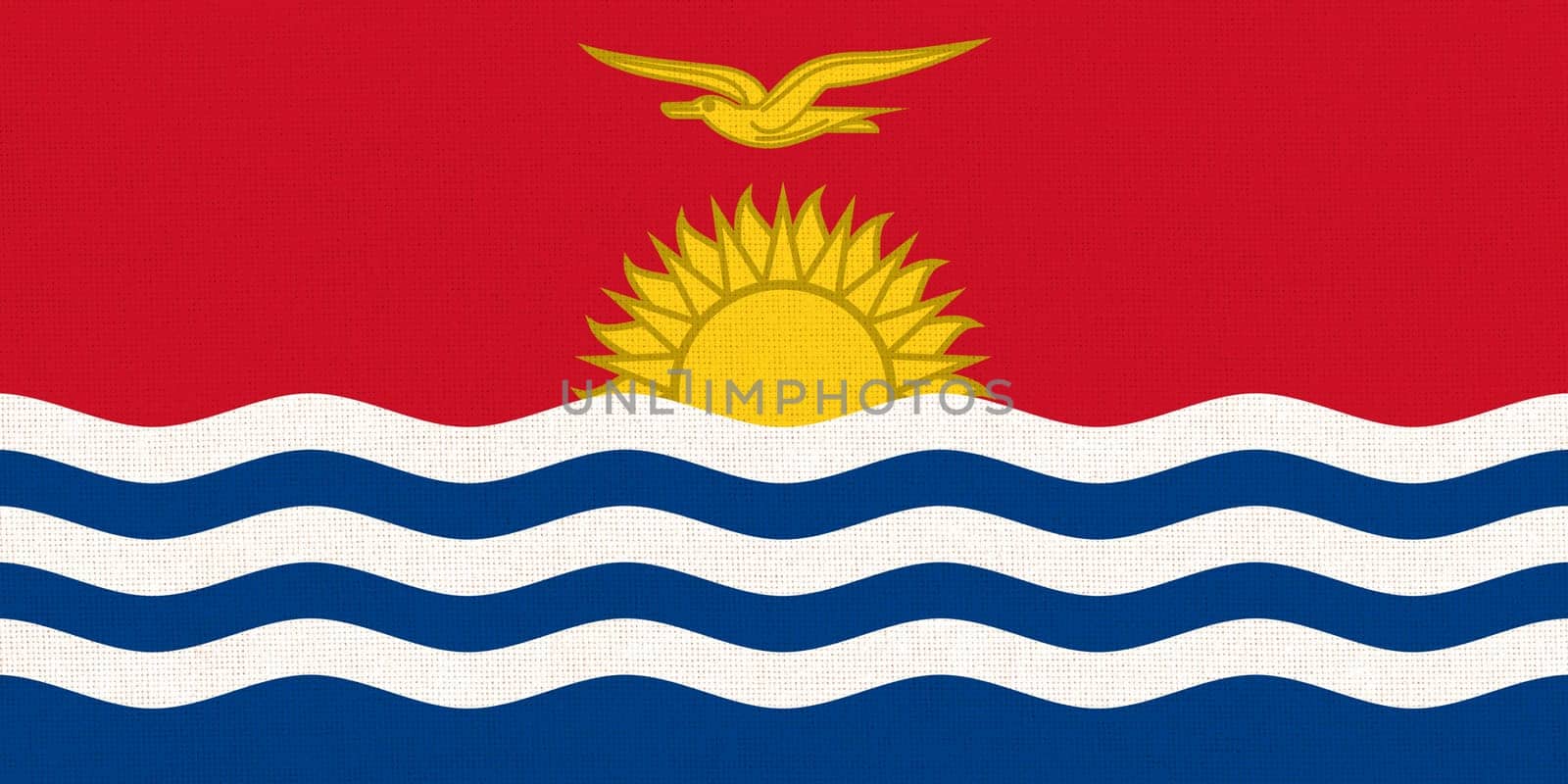 flag of Kiribati. National Kiribati flag on fabric surface. Kiribatian national flag on textured background. Fabric Texture. Illustration of national symbol. Island country. State symbol of Kiribati