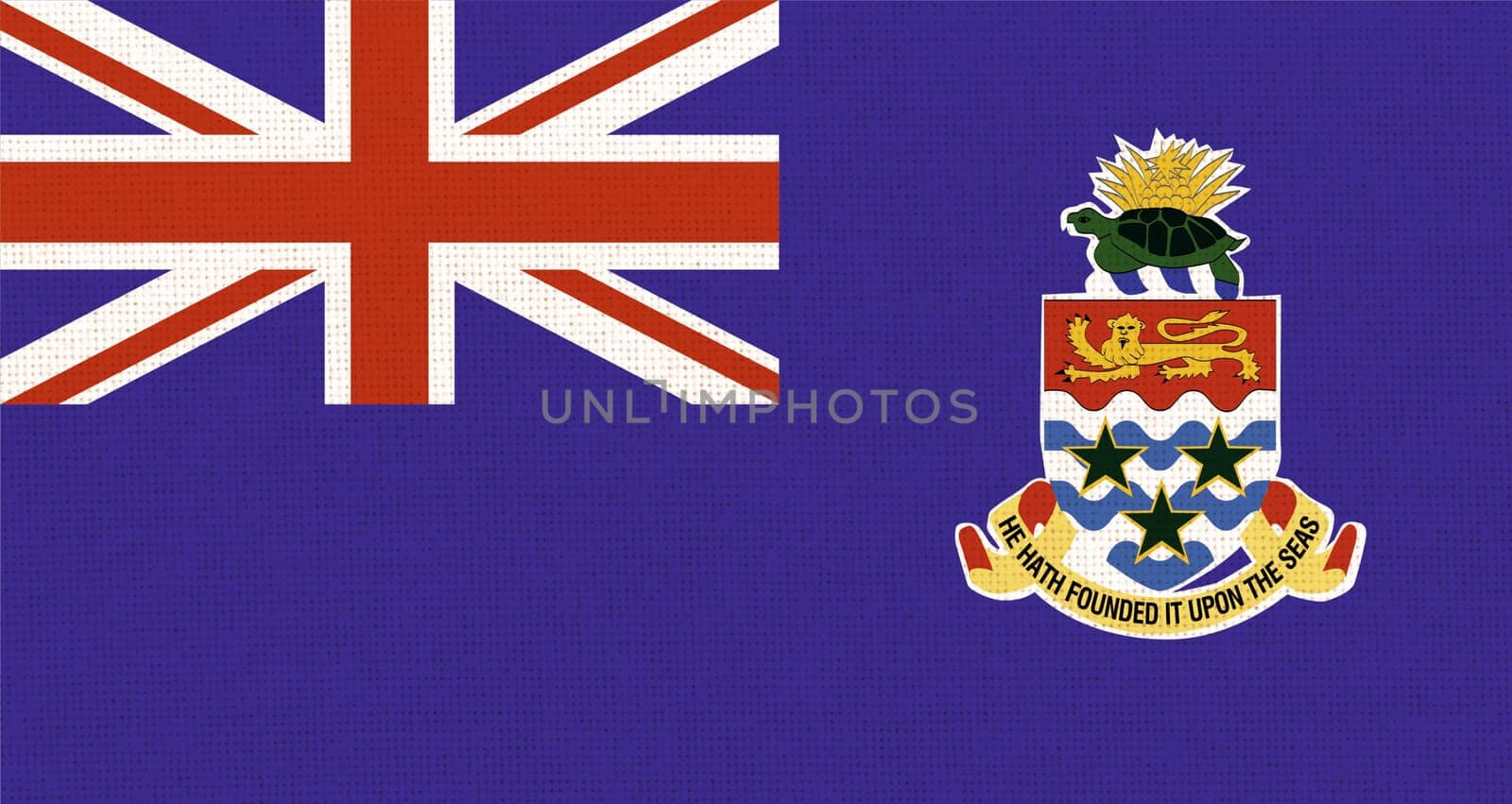 Flag of Cayman Islands. Official symbol of Cayman Islands on Fabric background. 3D illustration. Official flag of Cayman Islands. Island country