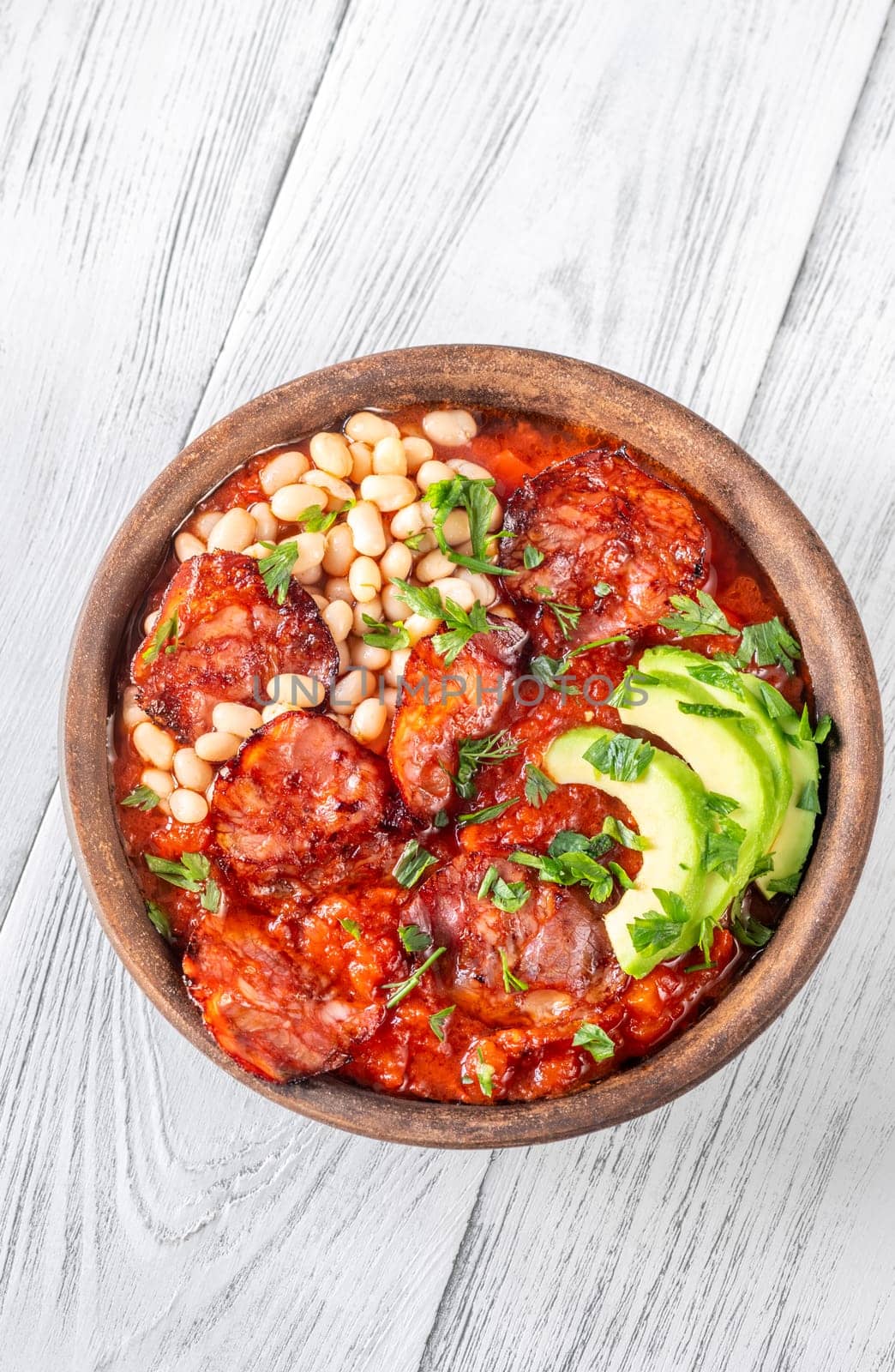 Bowl of chorizo and butter bean stew