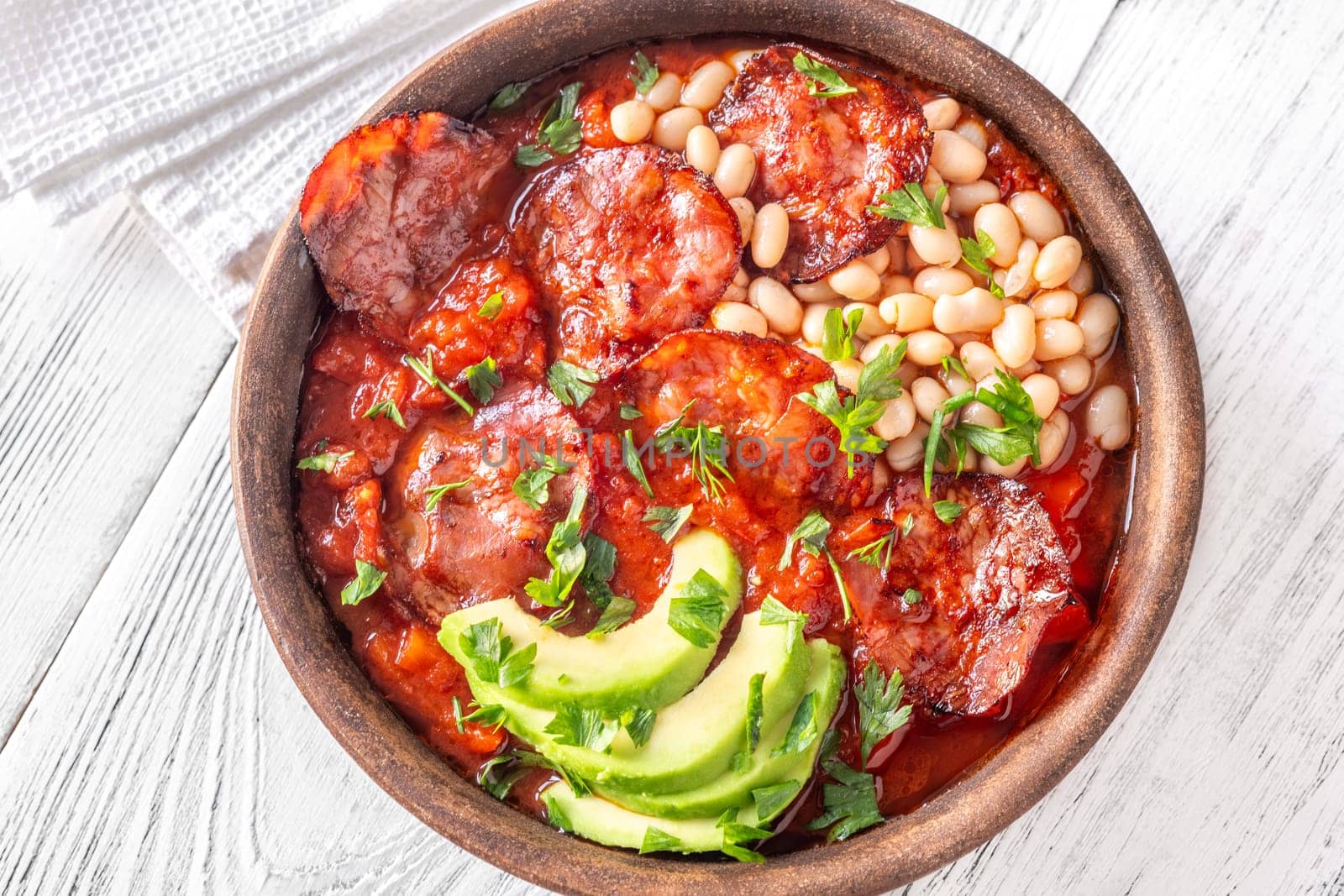 Bowl of chorizo and butter bean stew