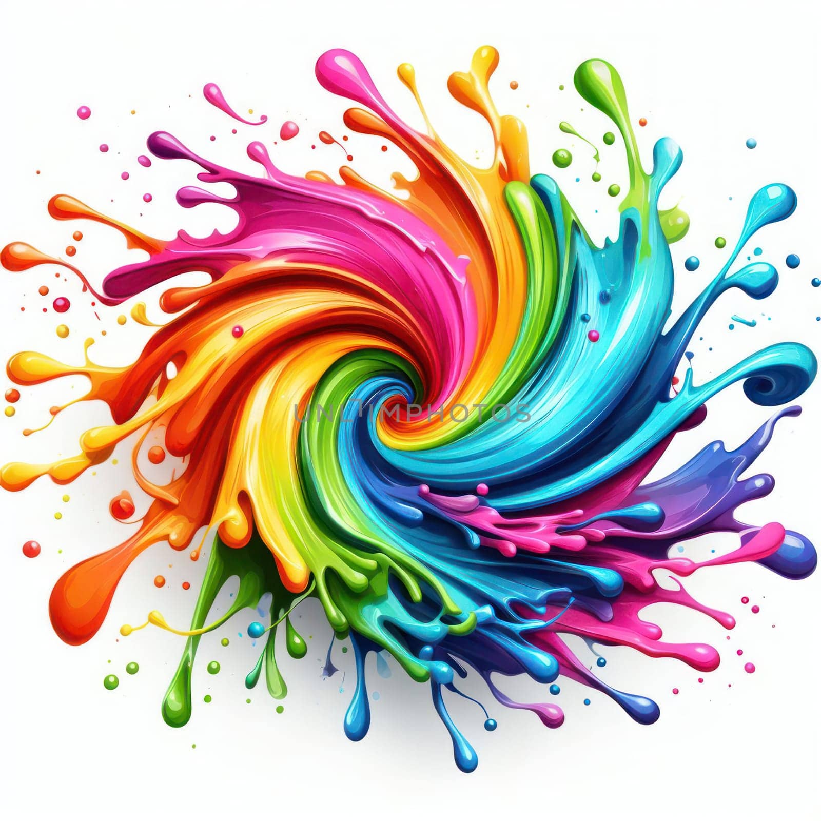 illustration of rainbow paint splash and swirl on white background generative ai