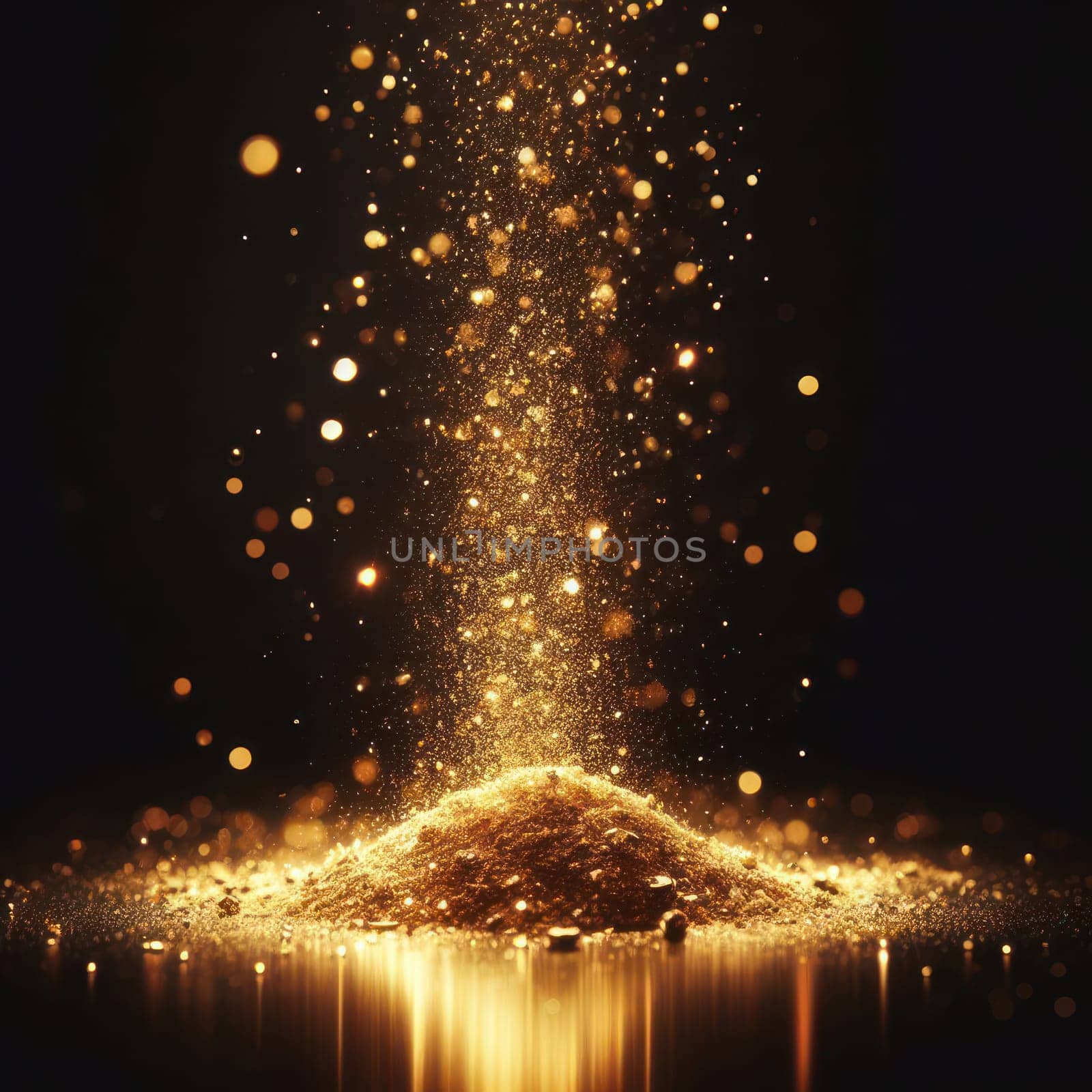 abstract falling gold sparkles and glitter background