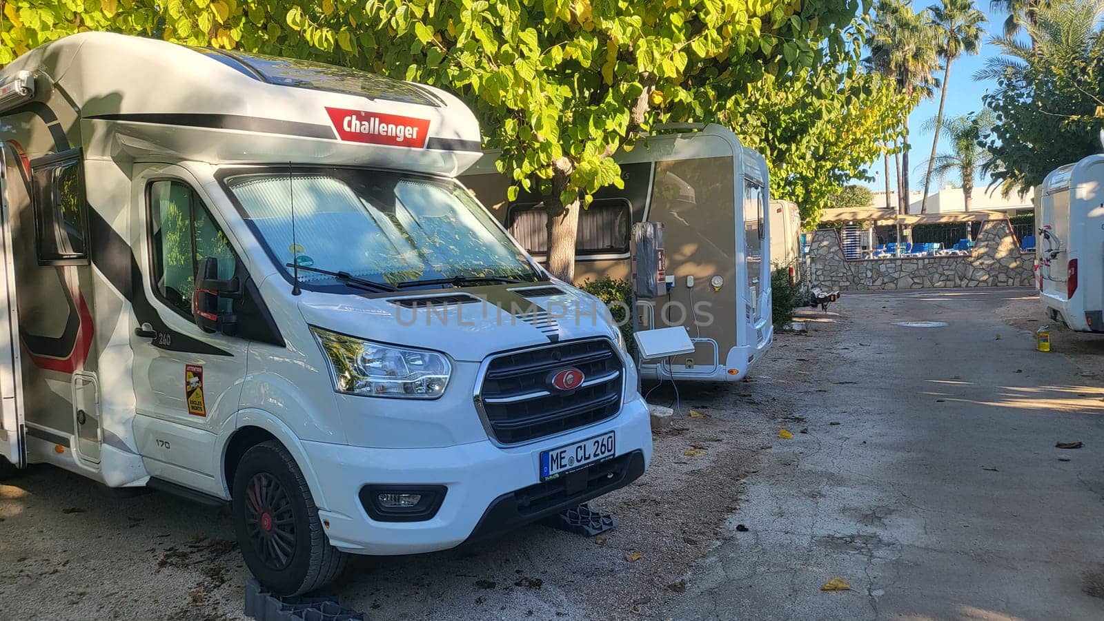 PENISCOLA,SPAIN - NOVEMBER 10.2022  Peniscola ,Spain - 10.2022: RV park and campsite in Peniscola at Camping Eden directly on the beach of Peniscola