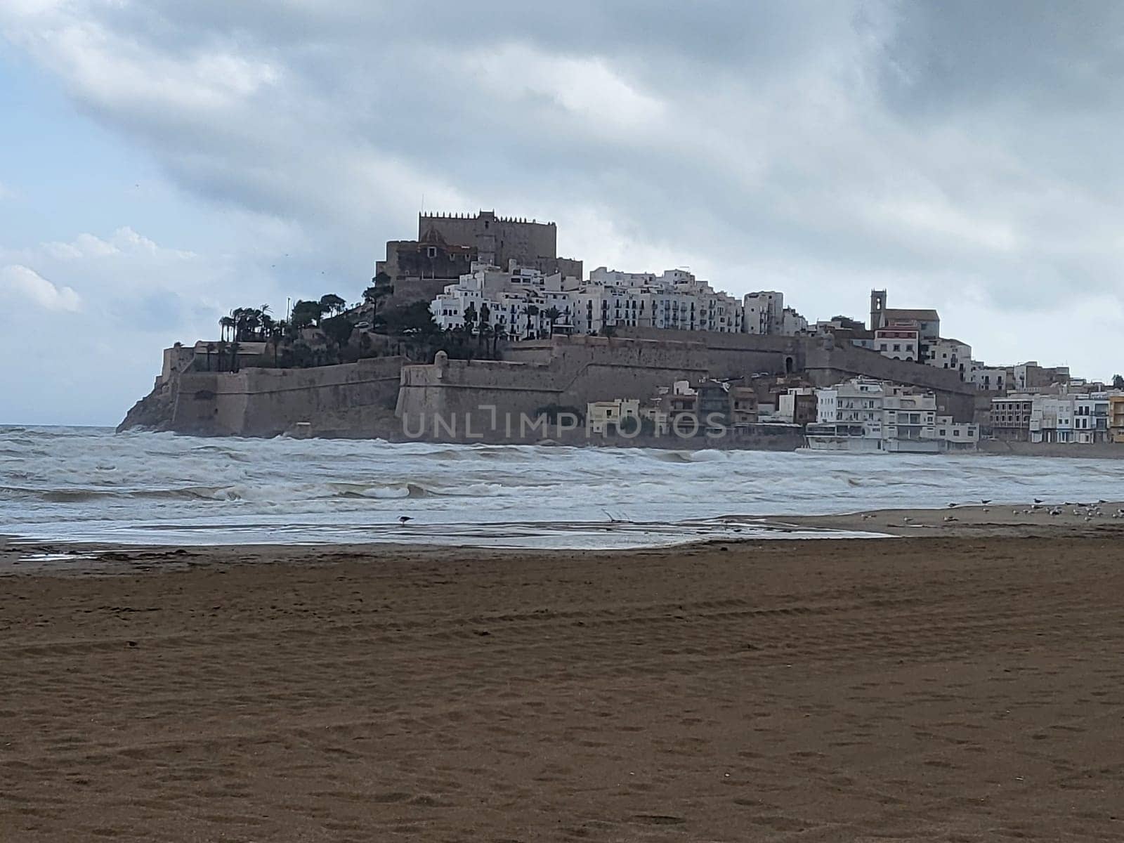 PENISCOLA,SPAIN - NOVEMBER 12..2022  Peniscola ,Spain - 12..2022: Peniscola castle, top view. Costa del Azahar, province of Castellon, Valencian Community
