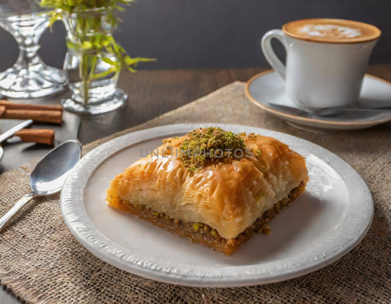 delicious traditional greek or turkish baklava for dessert in restaurant generative ai