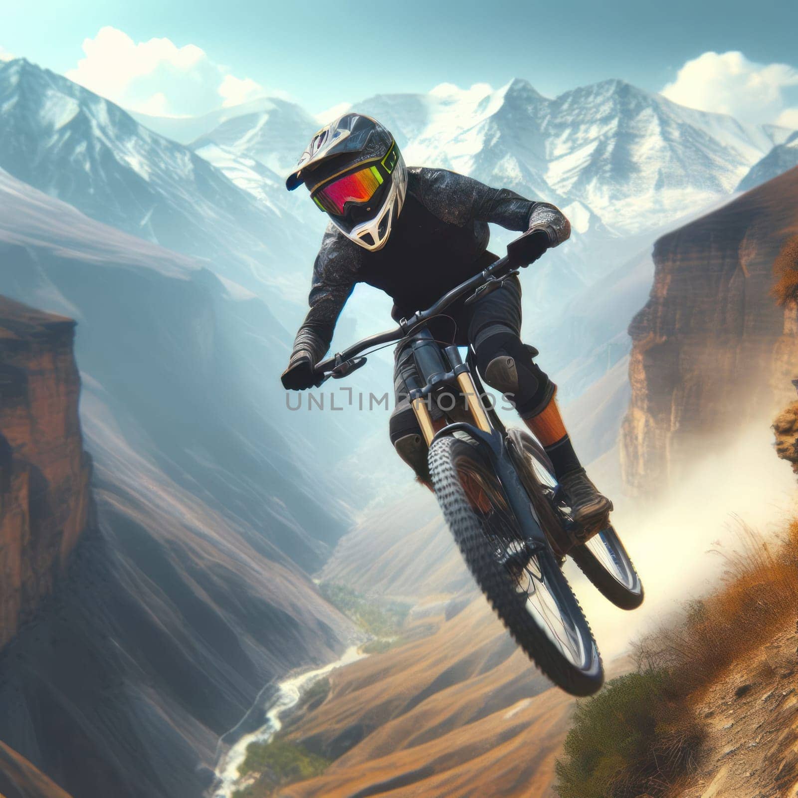 rider going fast when downhill mountain bike riding generative ai