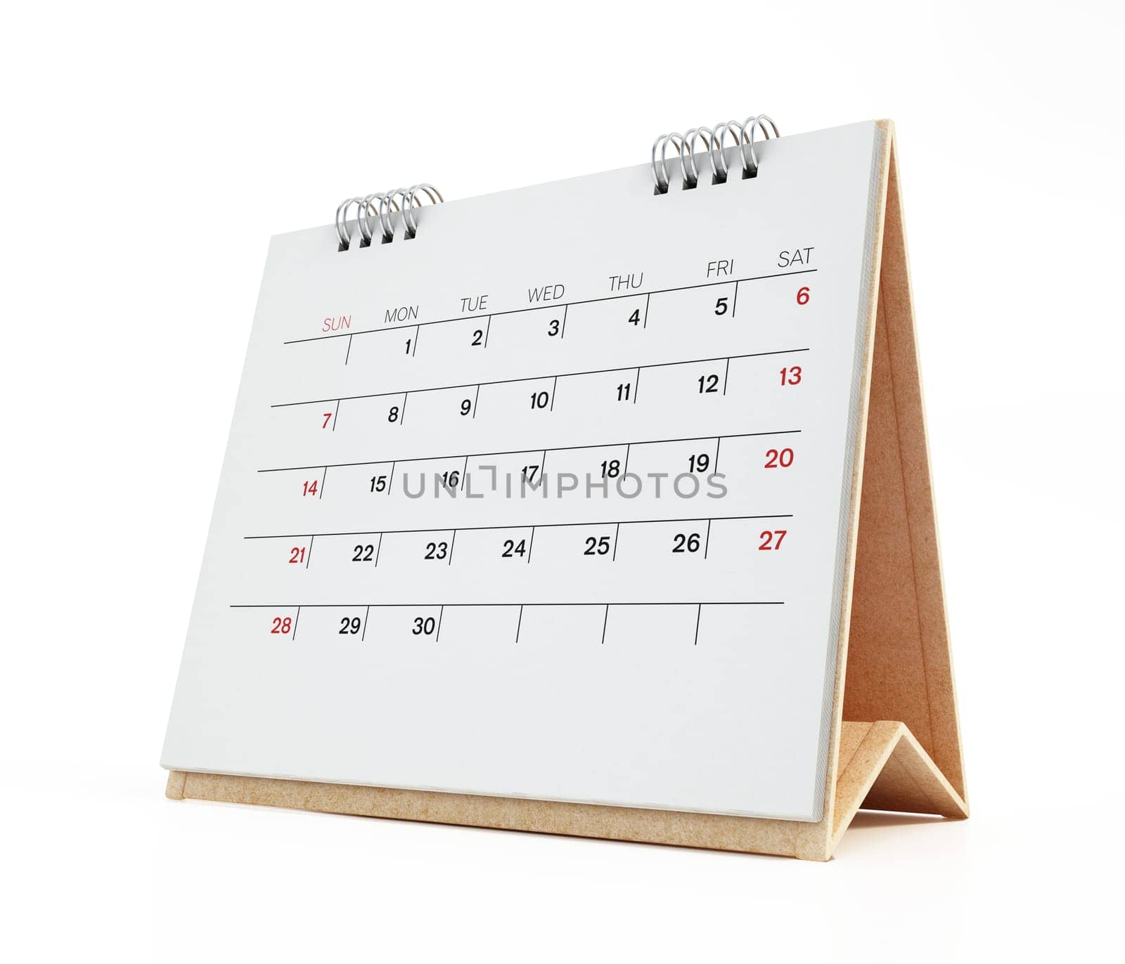 Desktop calendar isolated on white background. 3D illustration.