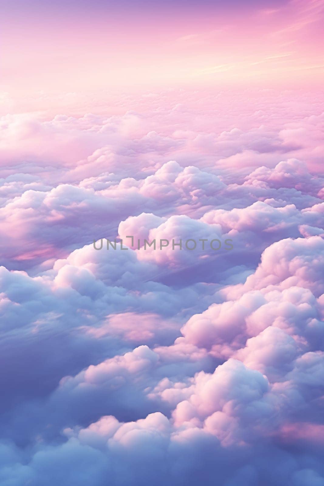 pink and purple clouds, aerial view, AI generative
