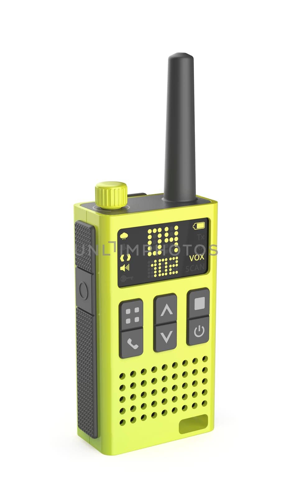 Handheld transceiver walkie-talkie on white background