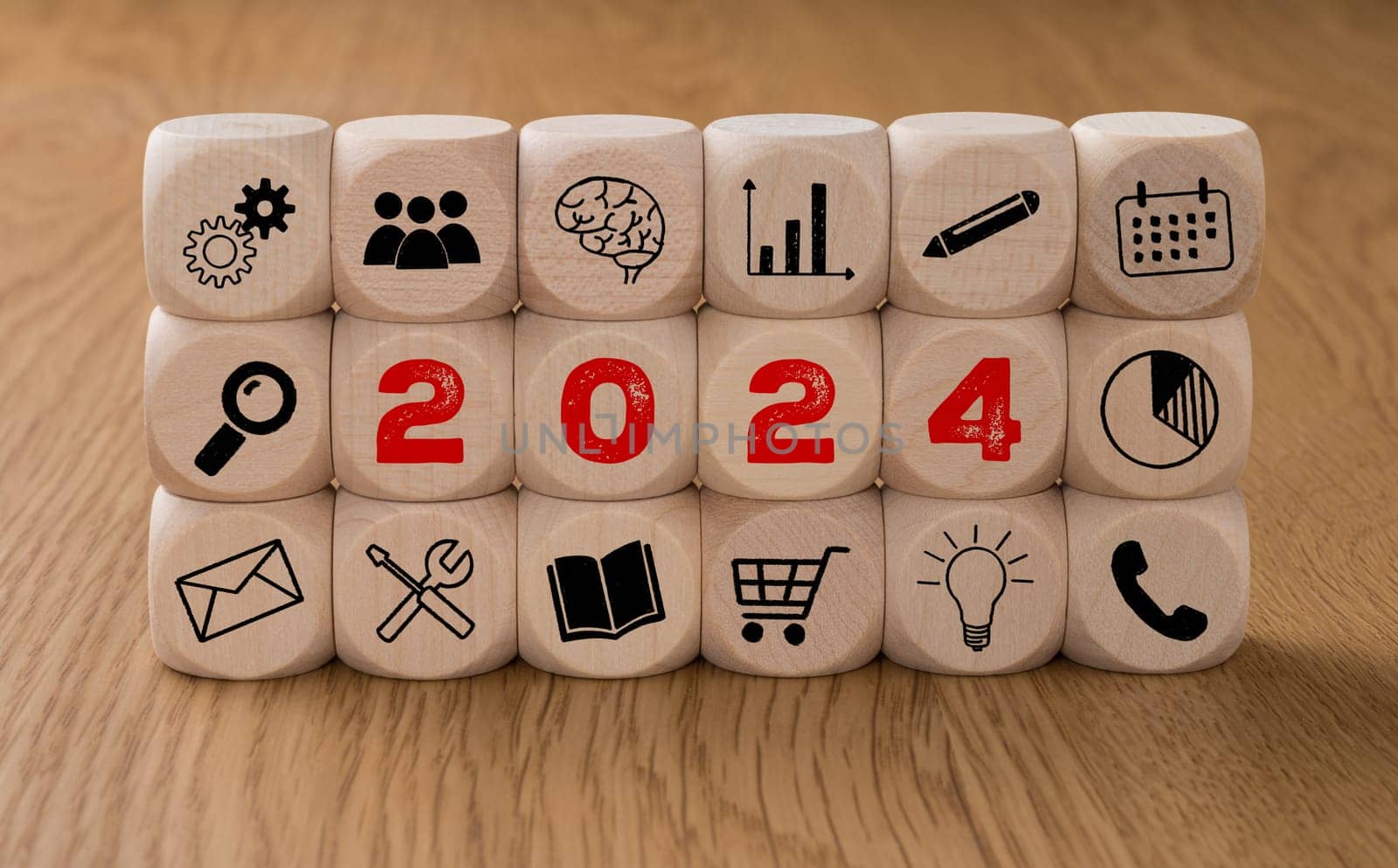 Dice with icons and the Year 2024