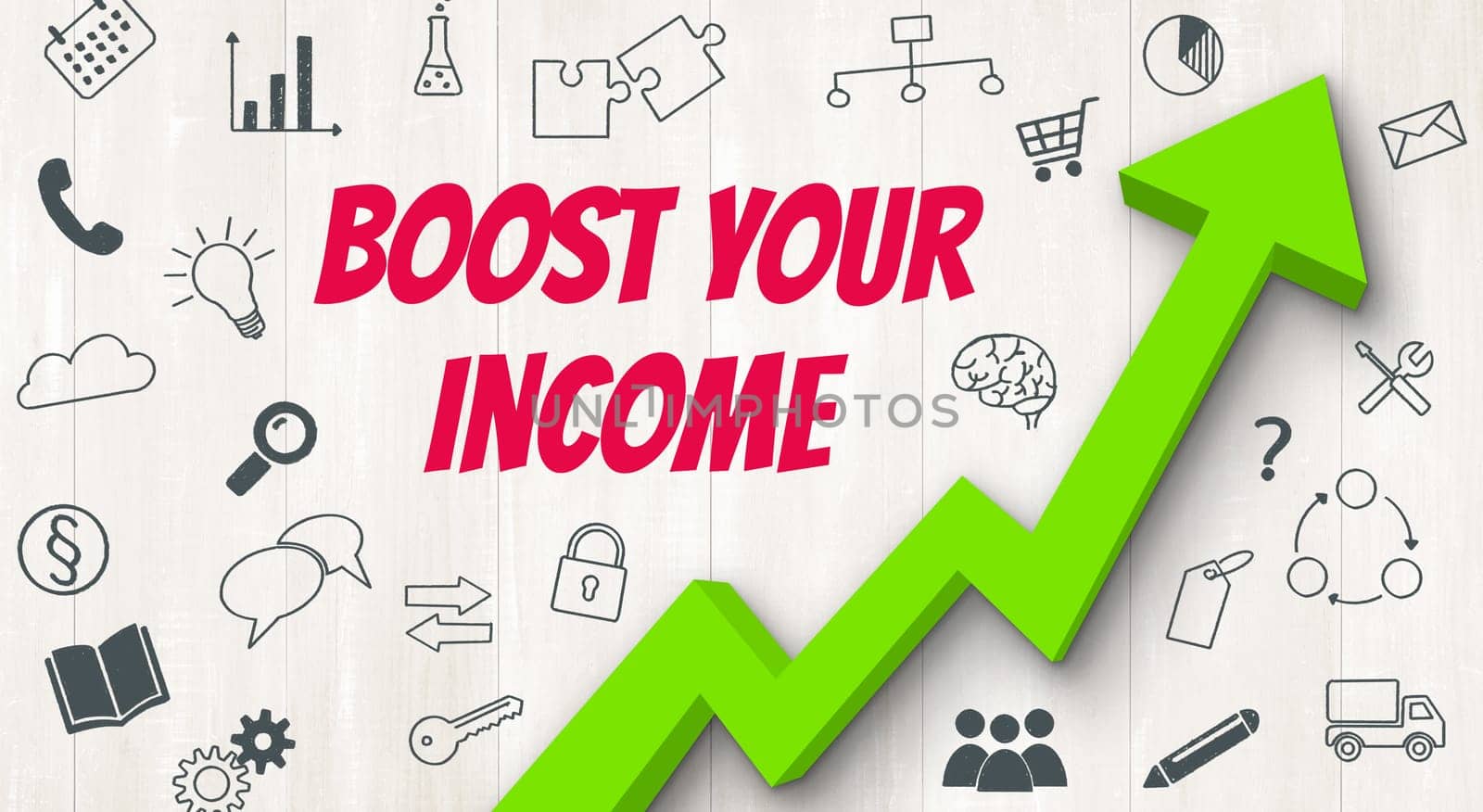 Ascending arrow with icons - Boost your income