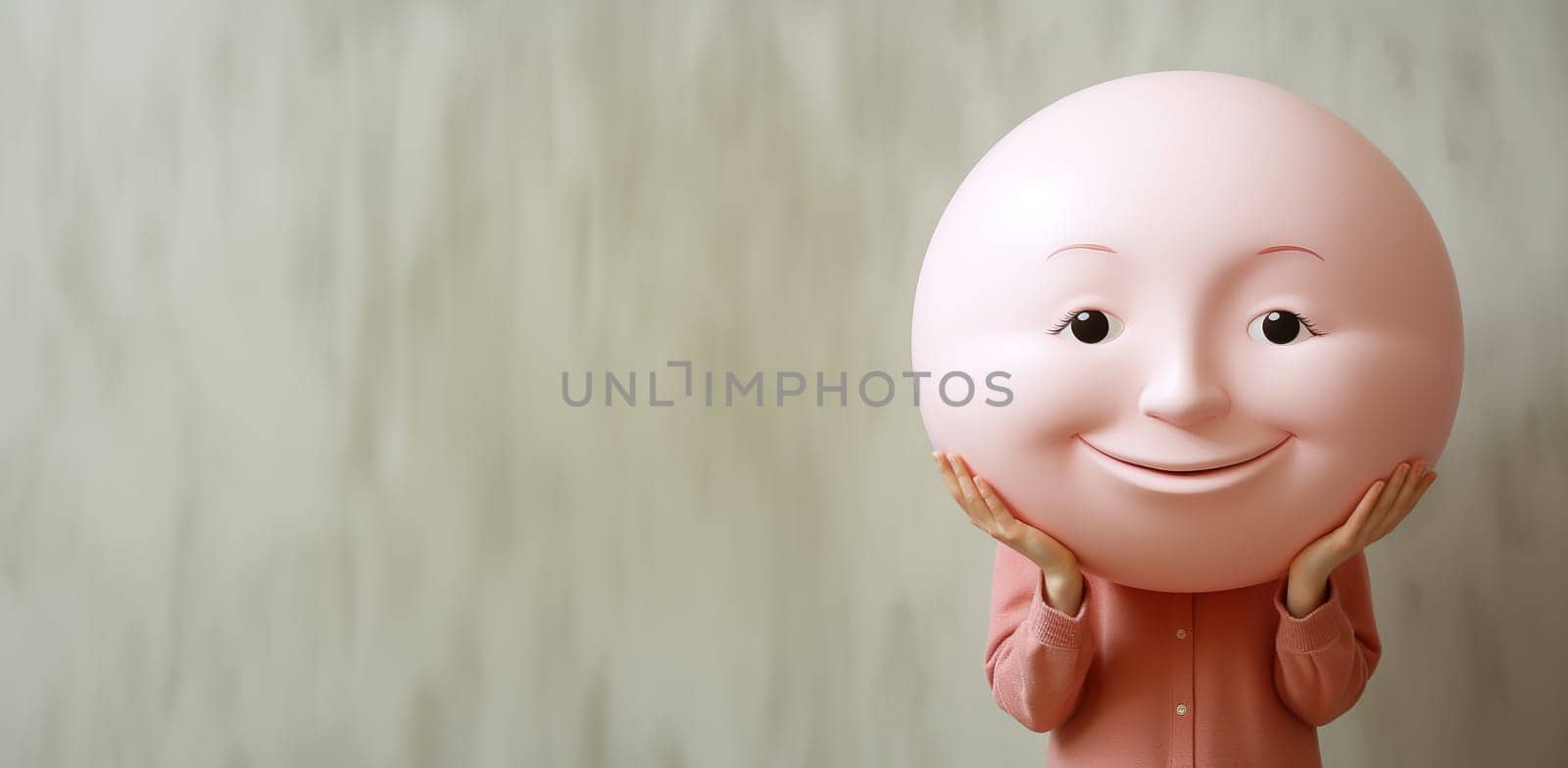Head with a happy smiling face, self care and mental health concept, positive thinking mind, emotional support, consciousness