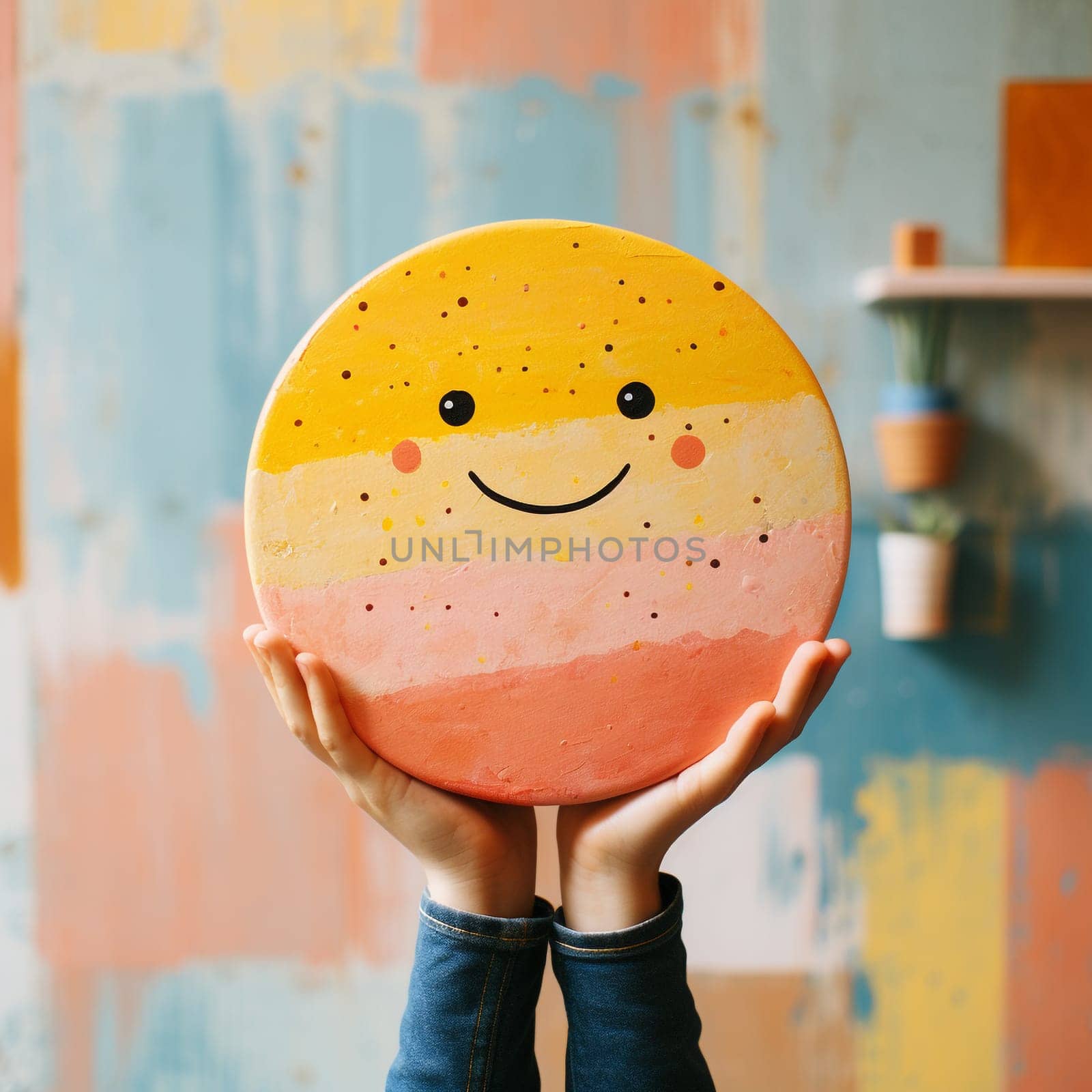 Head with a happy smiling face, self care and mental health concept, positive thinking mind, emotional support, consciousness