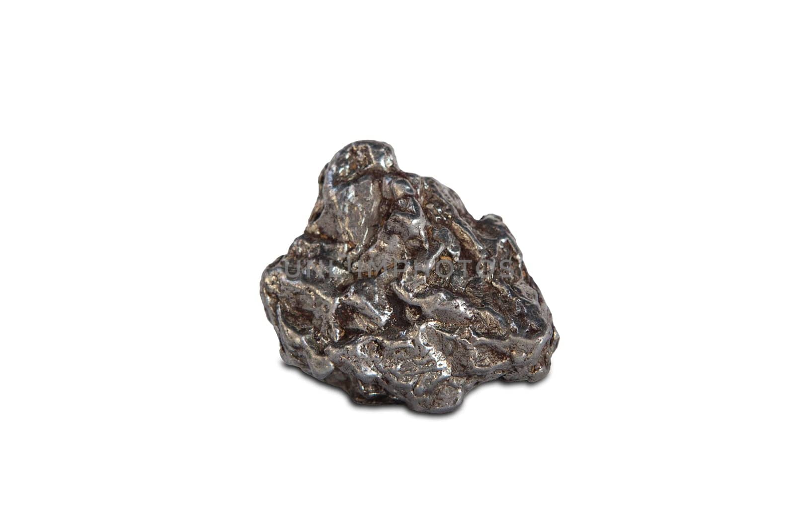 Nickel-iron type meteorite fragment. Isolated over white background