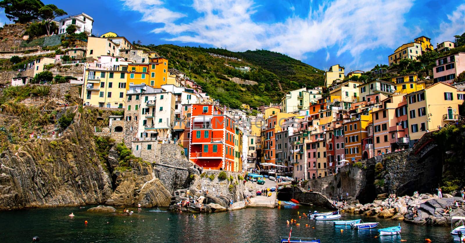 RIOMAGGIORE, ITA - SEP 17, 2023: Architecture of Riomaggiore in Liguria, Italy