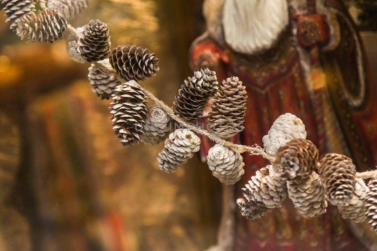 Pine cones and Christmas decor. New year decor.