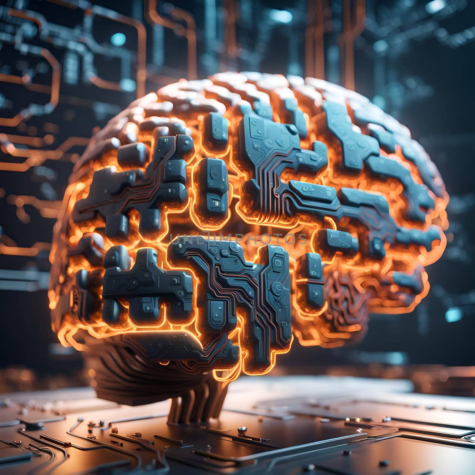 Human brain plugged into a motherboard like a main processor