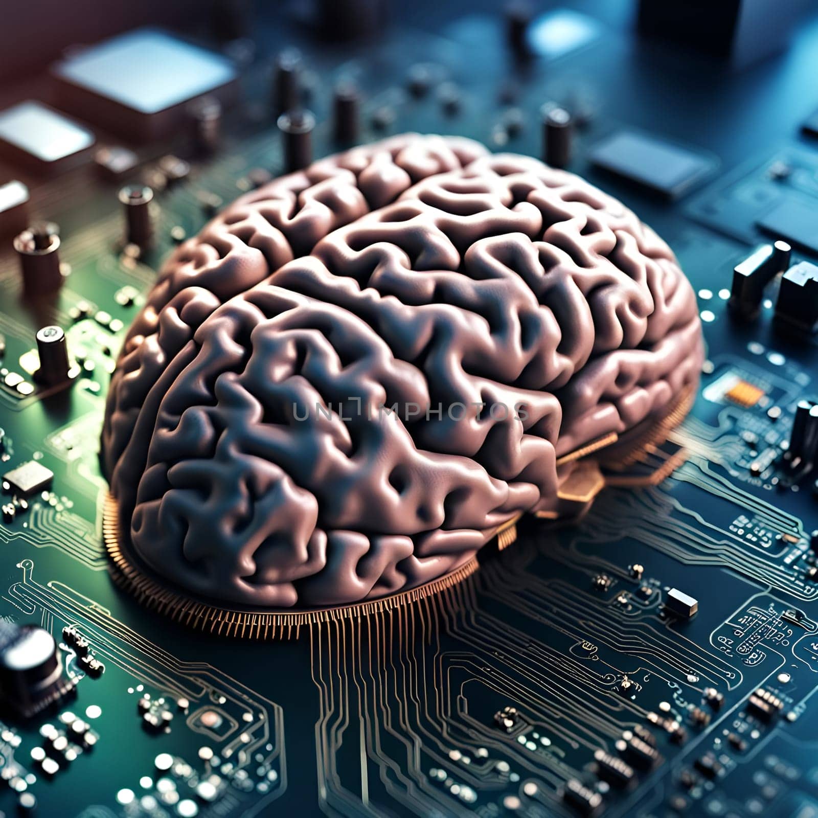 Human brain on a motherboard as a processor, neural network, artificial intelligence