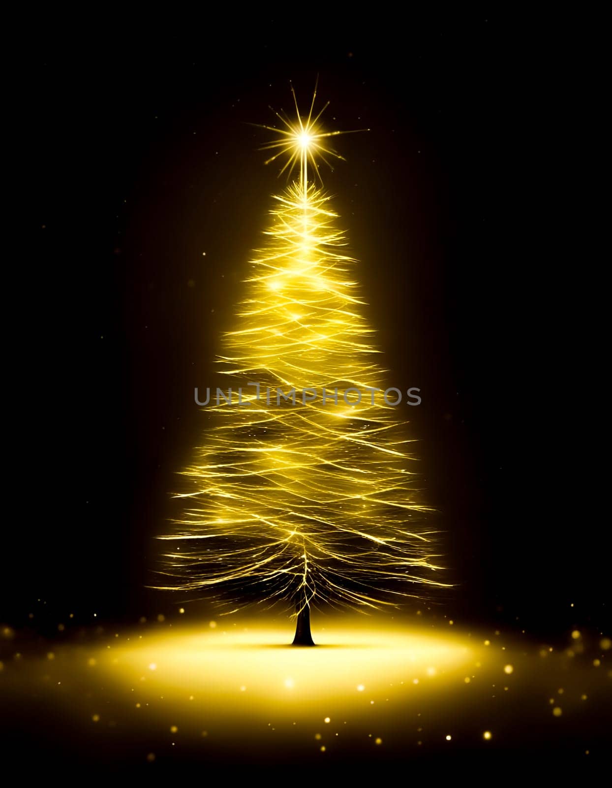 Shining and glowing Christmas tree from lines of light
