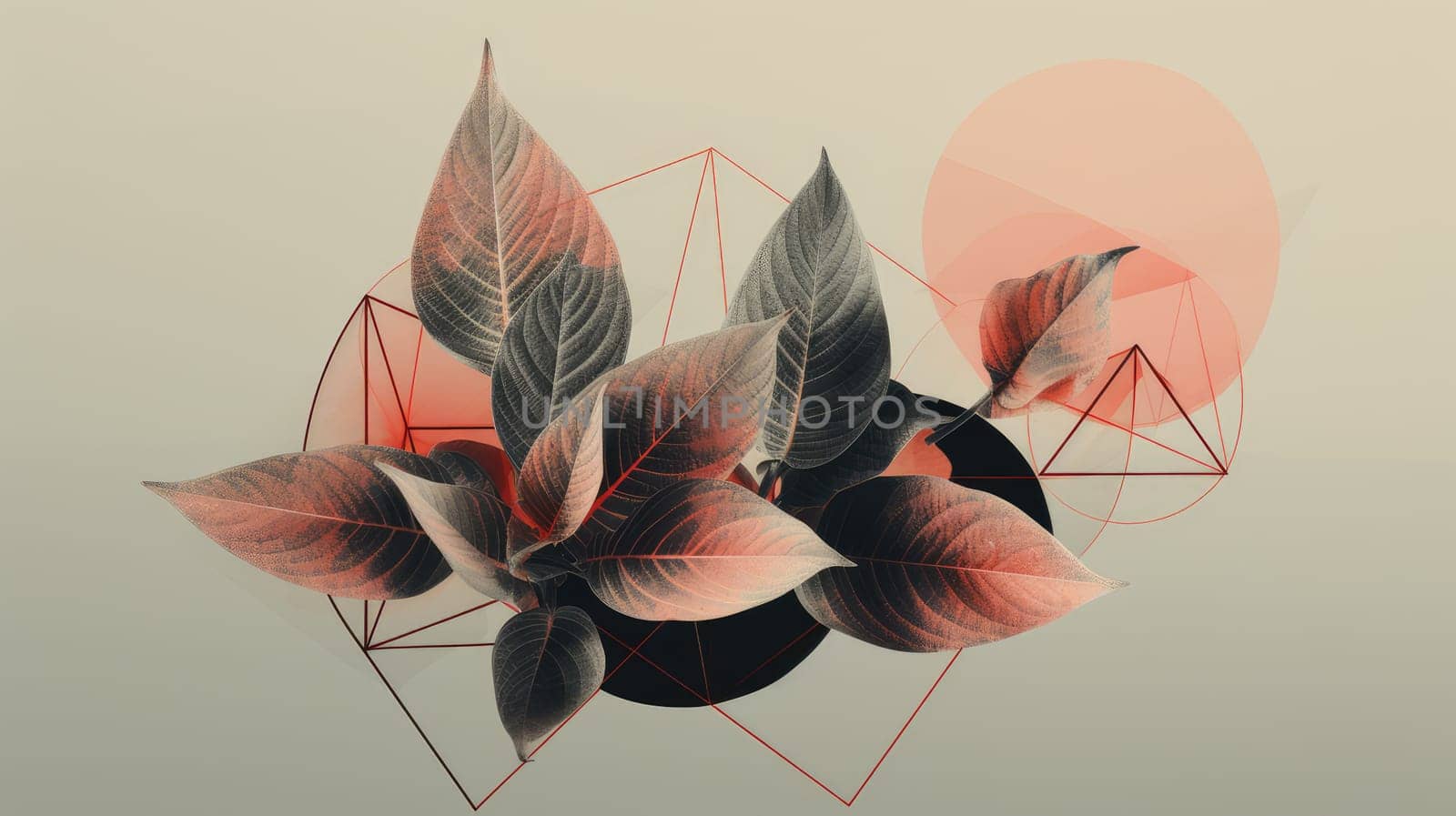 Floral and geometric abstract toned background. Generative AI design