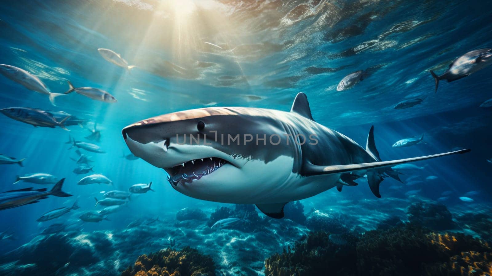 Close up of share in deep ocean