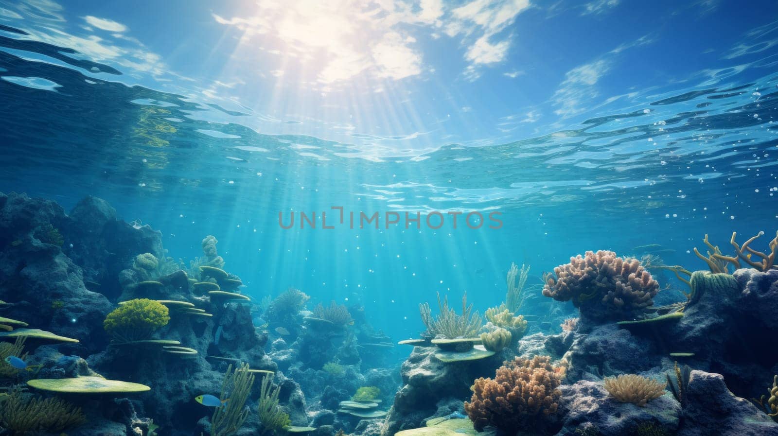 Beautiful ocean view with sunbeam. Nature and Ocean beauty concept.