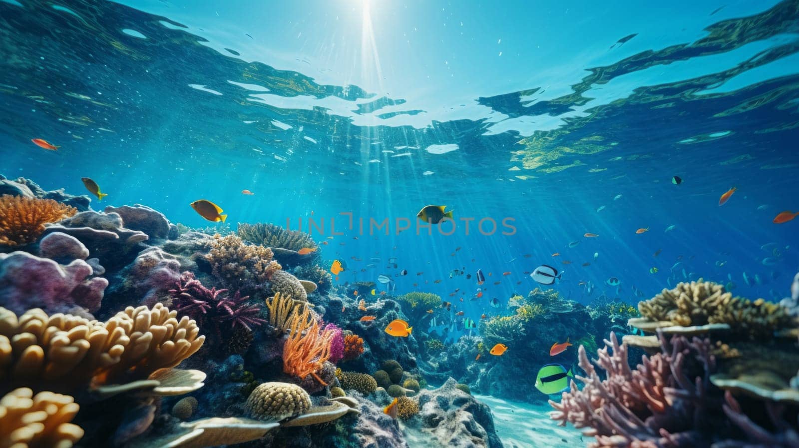 Beautiful ocean view with sunbeam. Nature and Ocean beauty concept.
