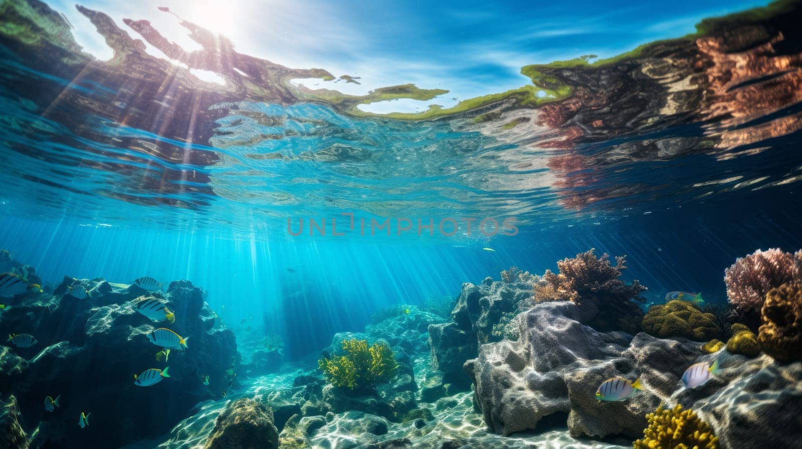 Beautiful ocean view with sunbeam. Nature and Ocean beauty concept.