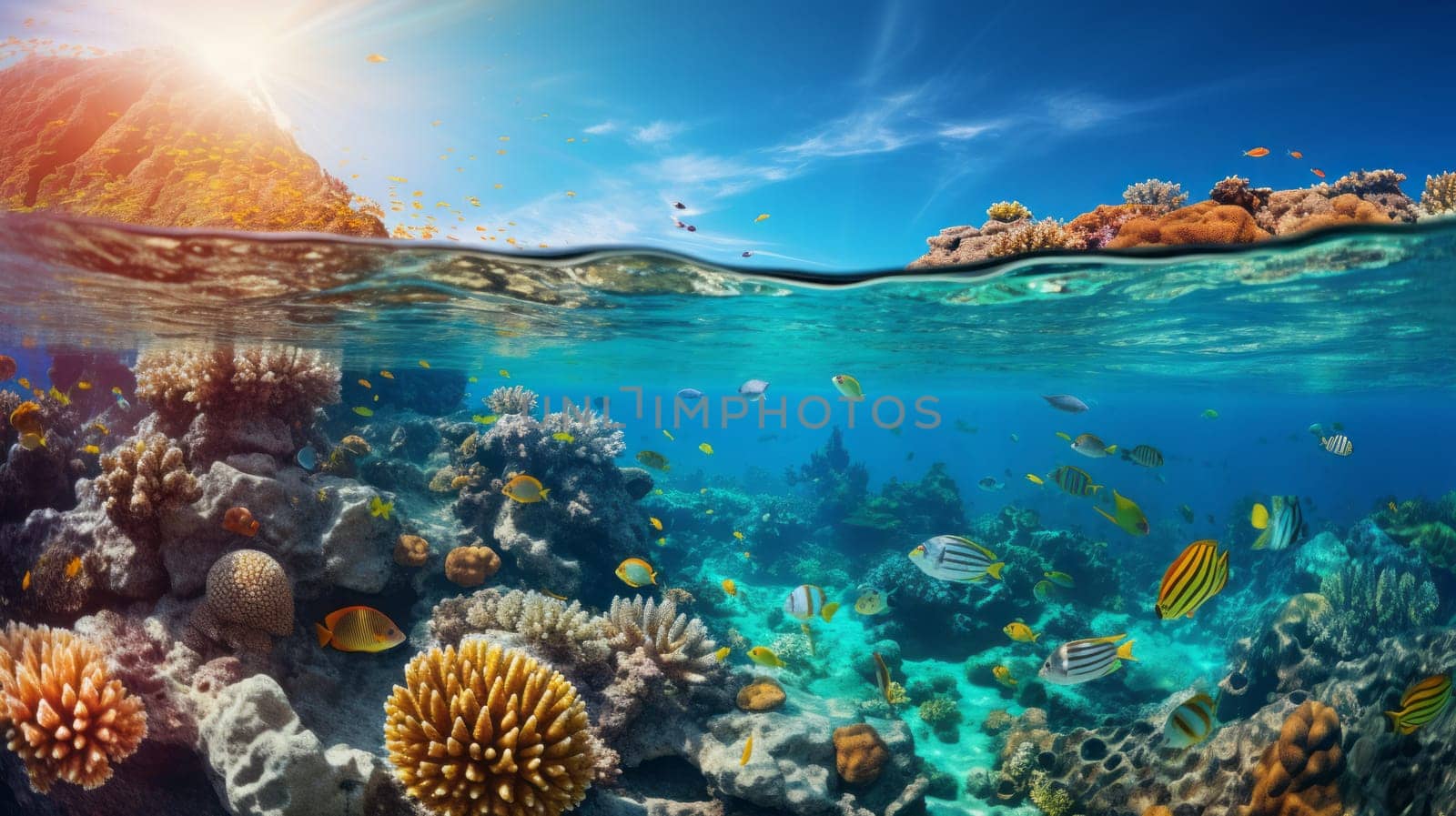 Beautiful ocean view with sunbeam. Nature and Ocean beauty concept.