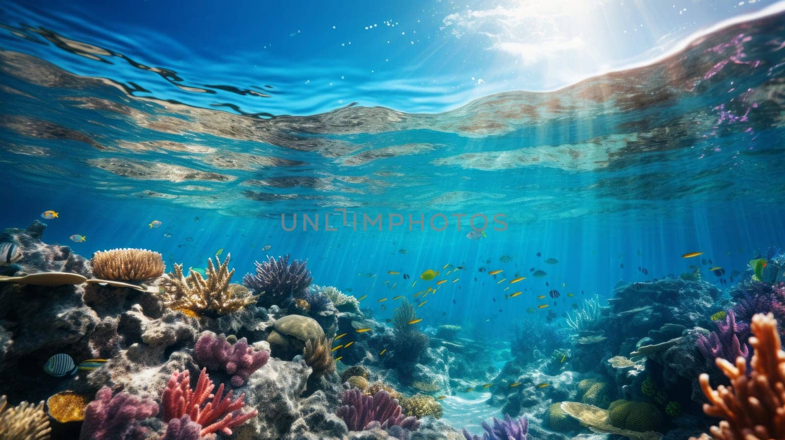 Beautiful ocean view with sunbeam. Nature and Ocean beauty concept.