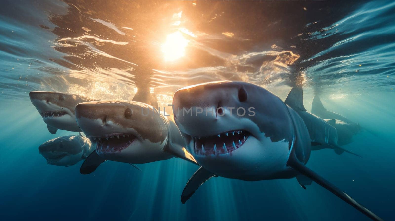 Shark swimming on deep ocean. Wildlife concept.