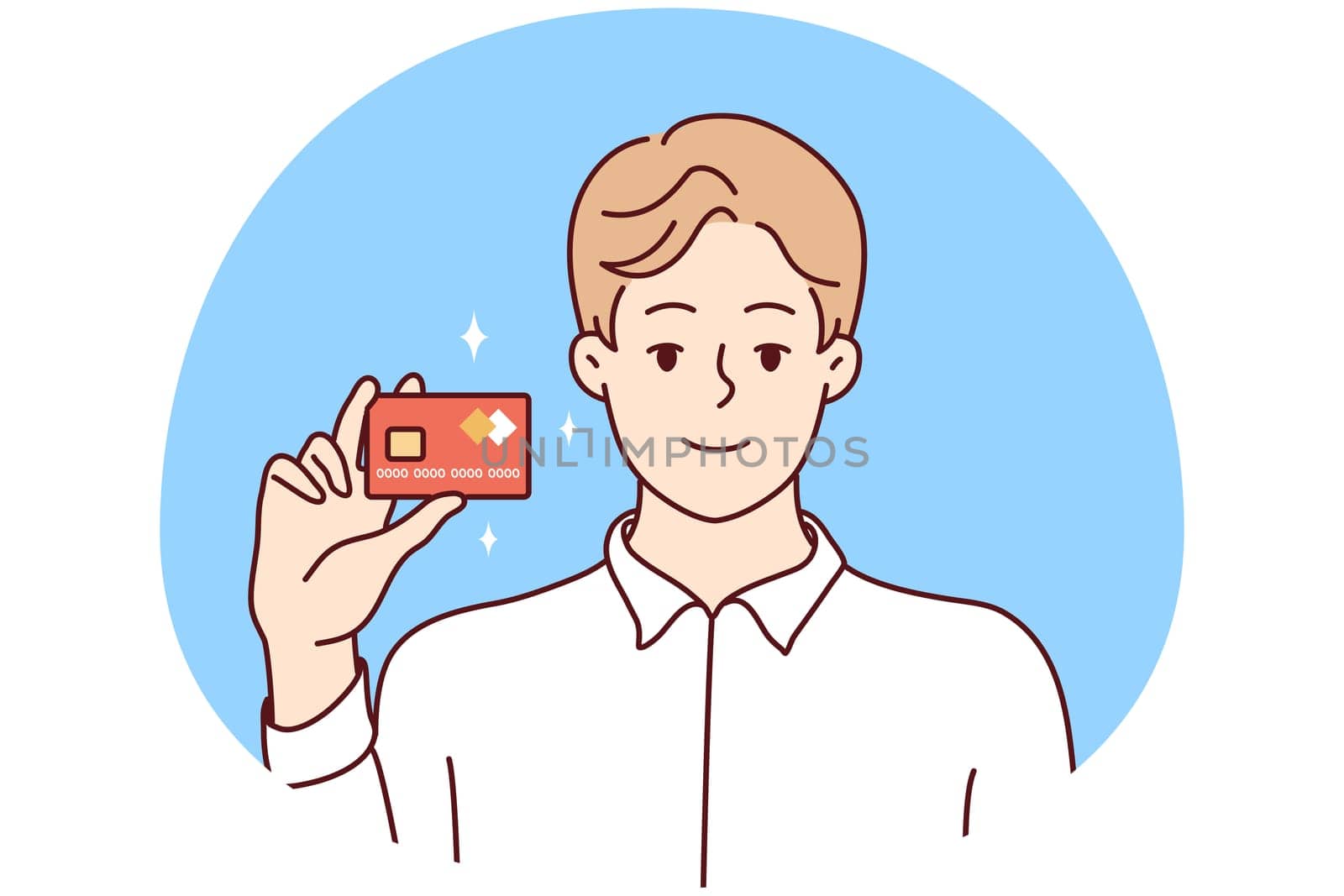 Smiling man posing with bank card