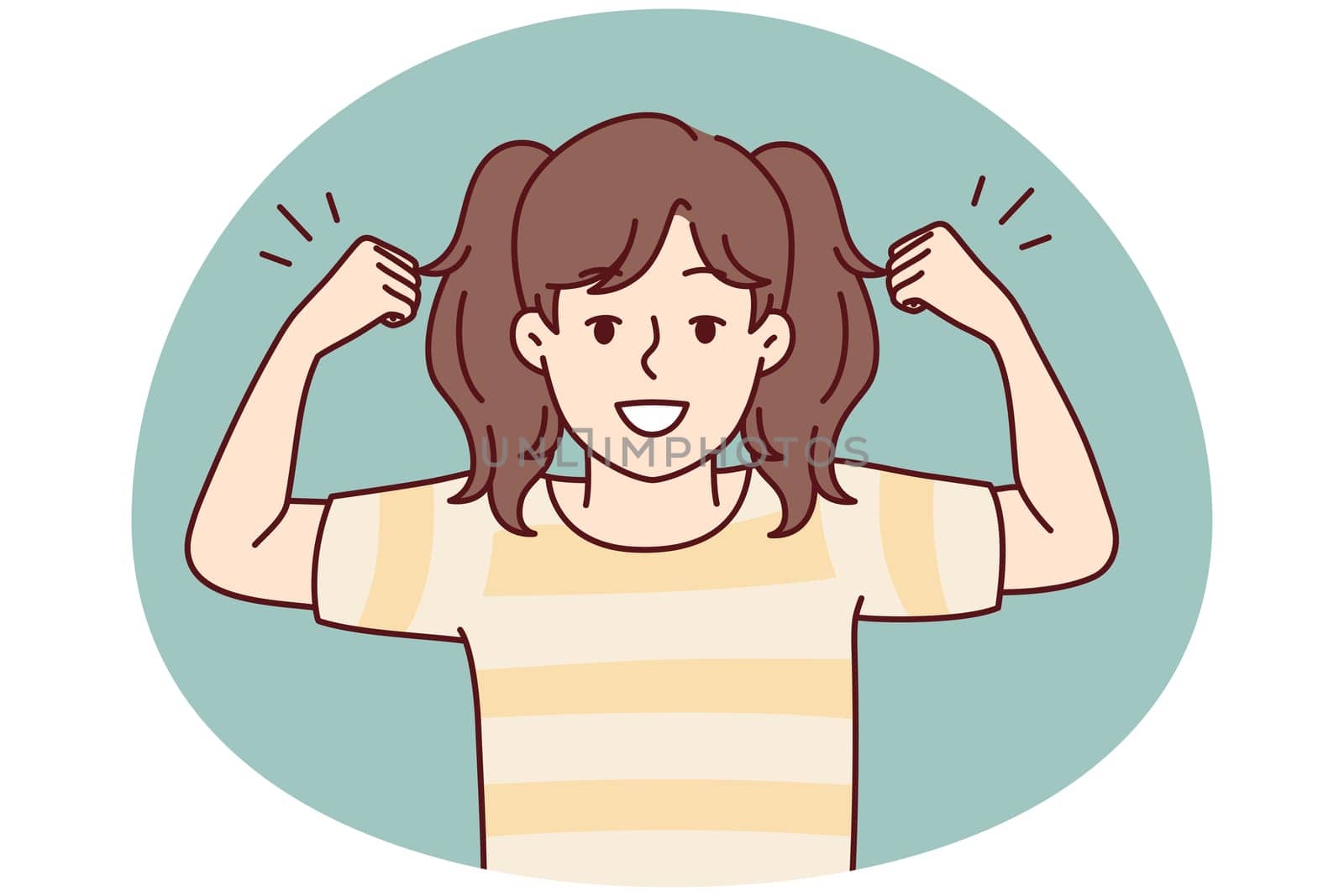Small girl show muscles and strength