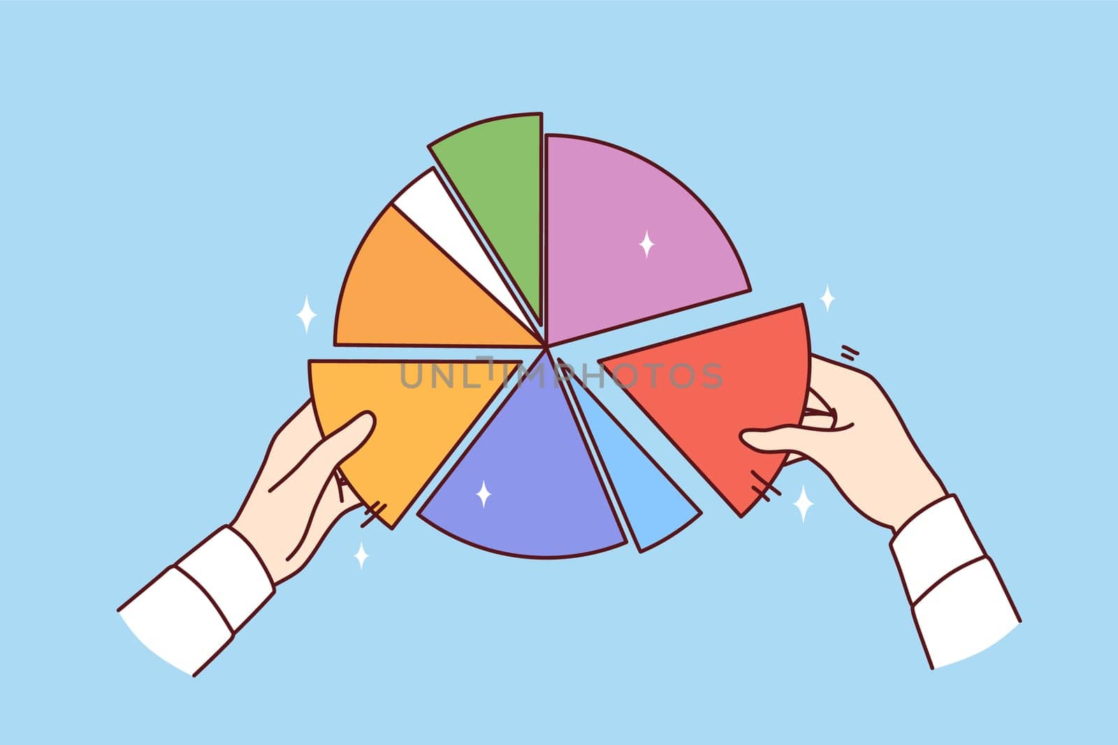 Hands person with multi-colored diagram demonstrating amount of person income or expenses, for concept of financial literacy. Drawing up accounting charts and tracking financial condition of company