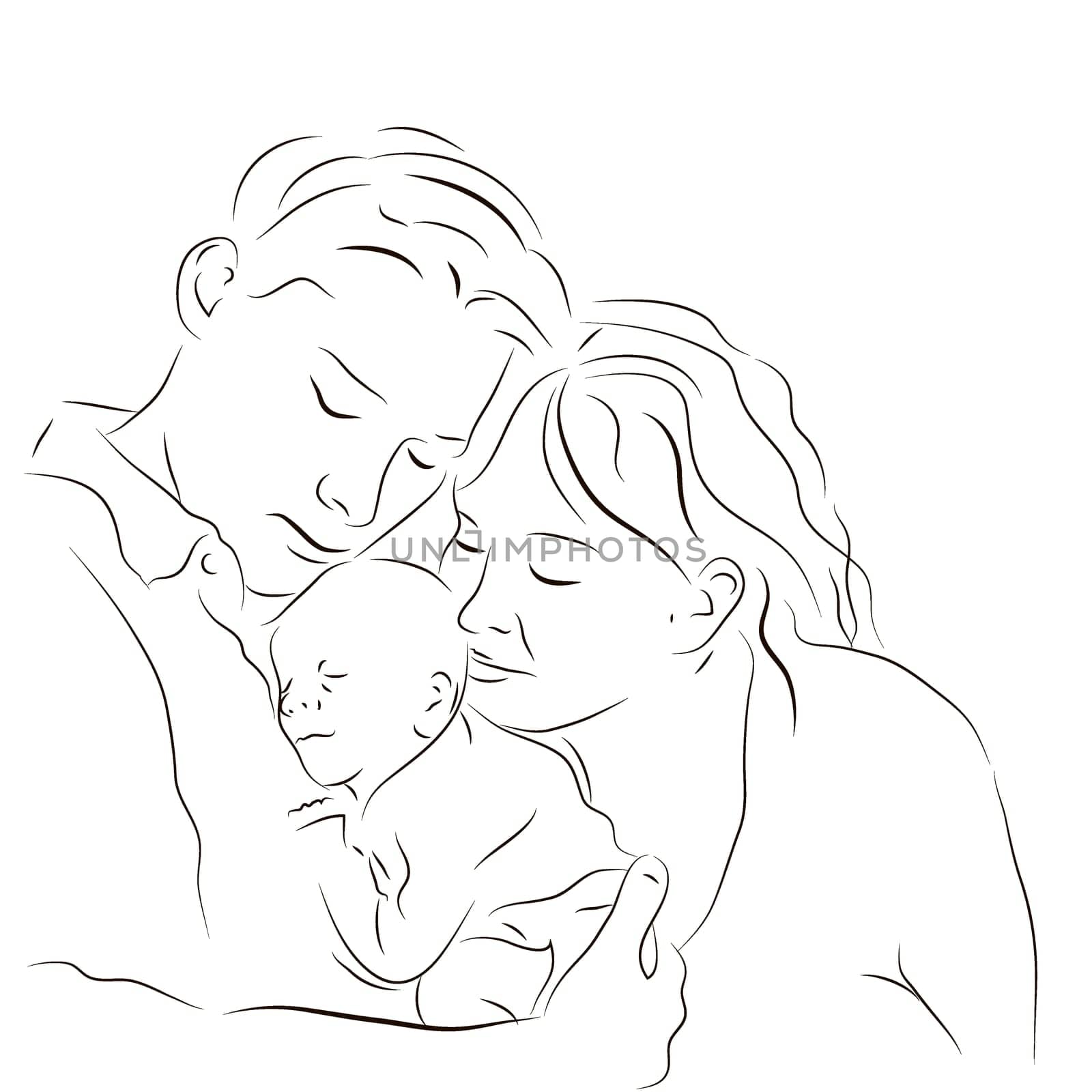 Hand drawn silhouette of parents and a baby