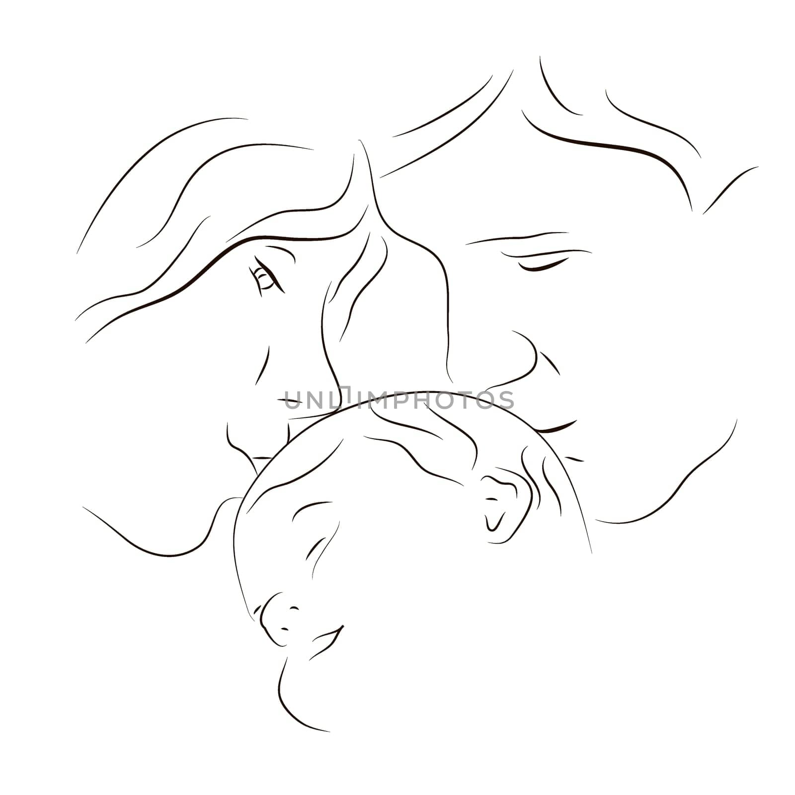 Hand drawn silhouette of parents and a baby