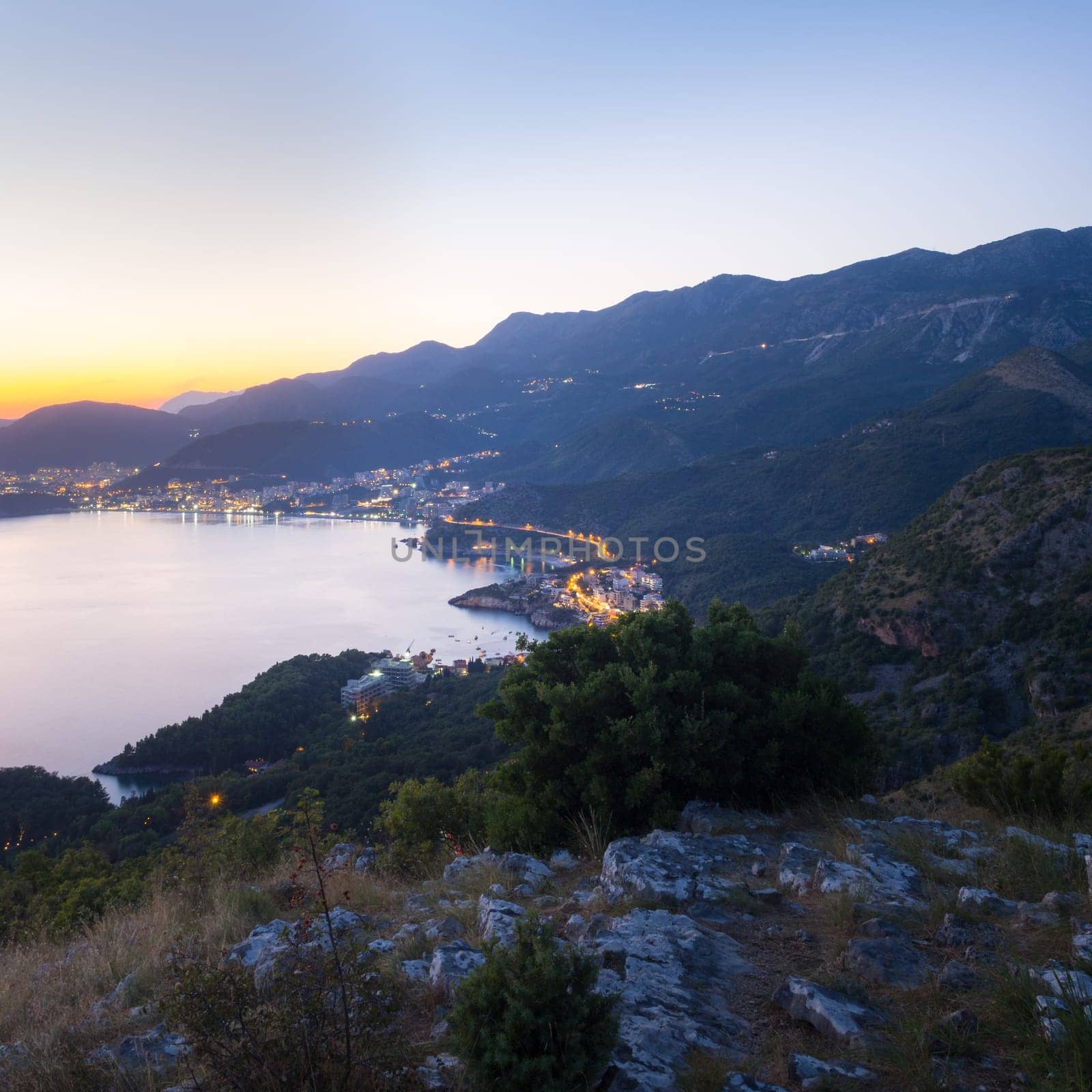 Budva at night with all the city