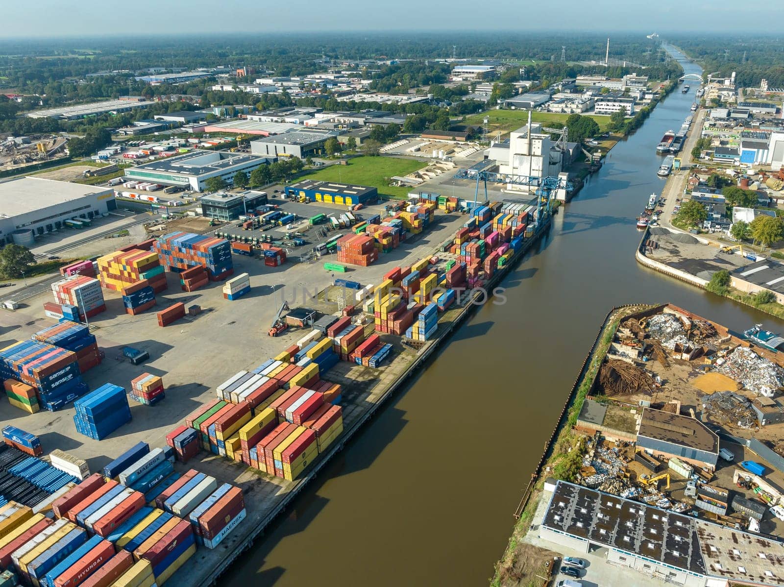HENGELO, NETHERLANDS - SEPTEMBER 30, 2023: Aerial view of the Combi Terminal Twente along the Twente canal
