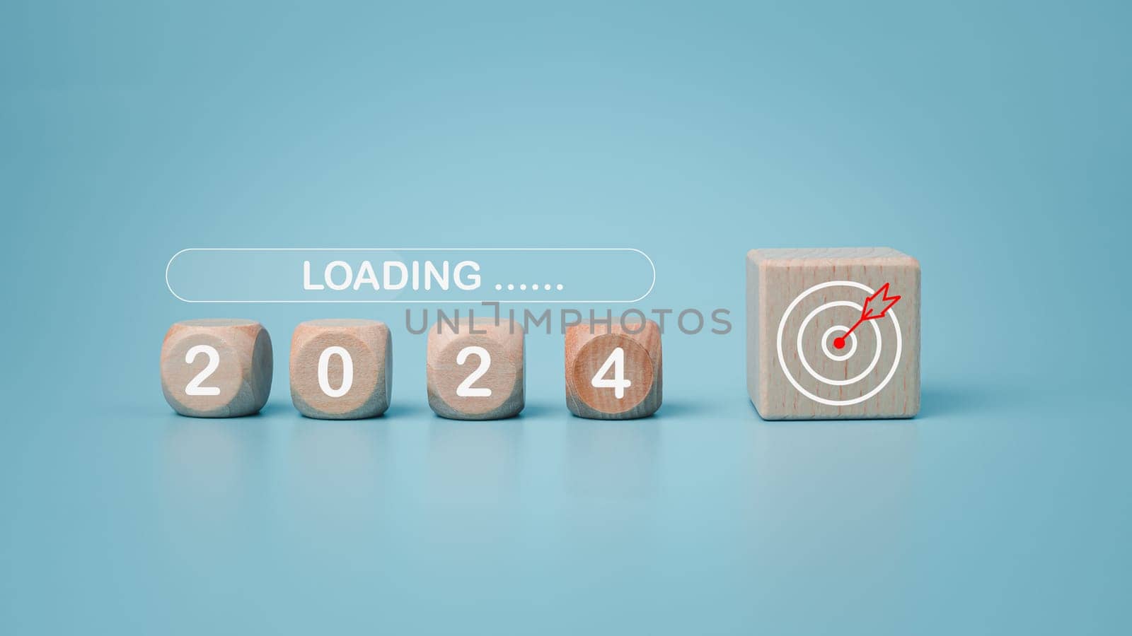 Wooden blocks lined up with the letters 2024. Represents the goal setting for 2024, the concept of a start. financial planning development strategy business goal setting