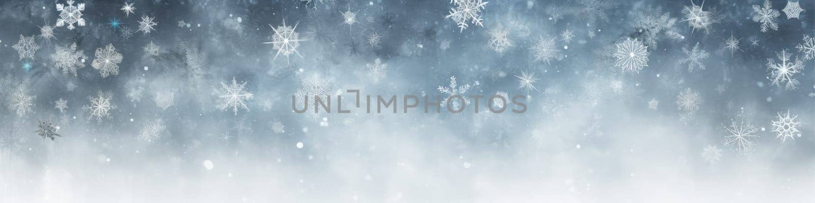 Grunge blue winter frozen background with snowflakes. Generative AI design