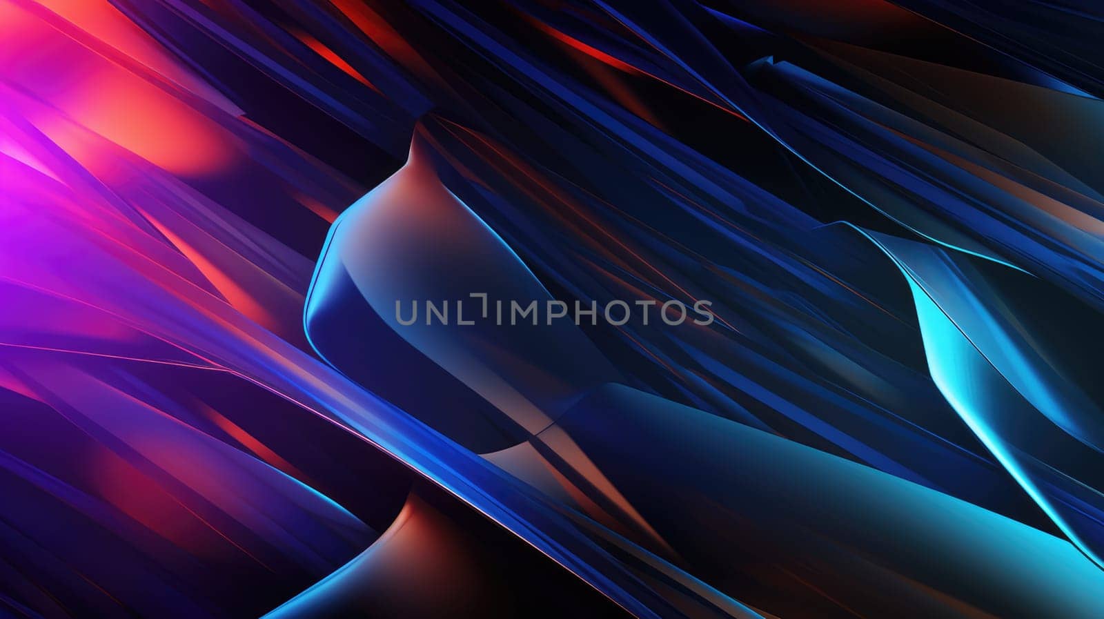 Blue violet glossy waves abstract background. Generative AI design