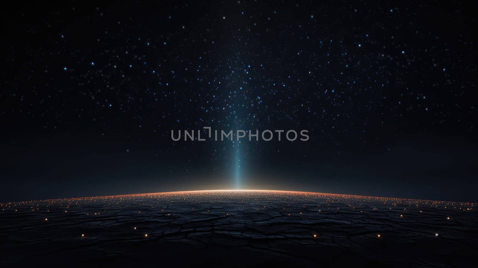 Glowing particles on topographic earth background. Generative AI design
