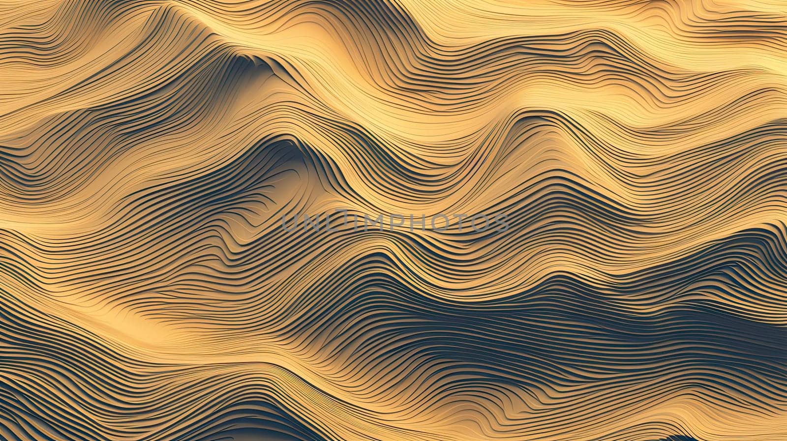 Golden topographic relief abstract background. Generative AI design