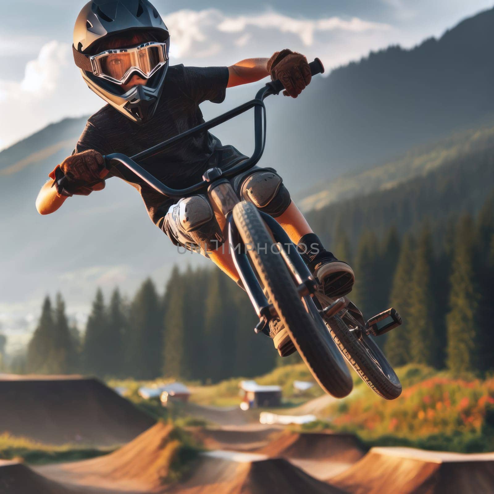 bmx bike rider table top jumping at the track generative ai